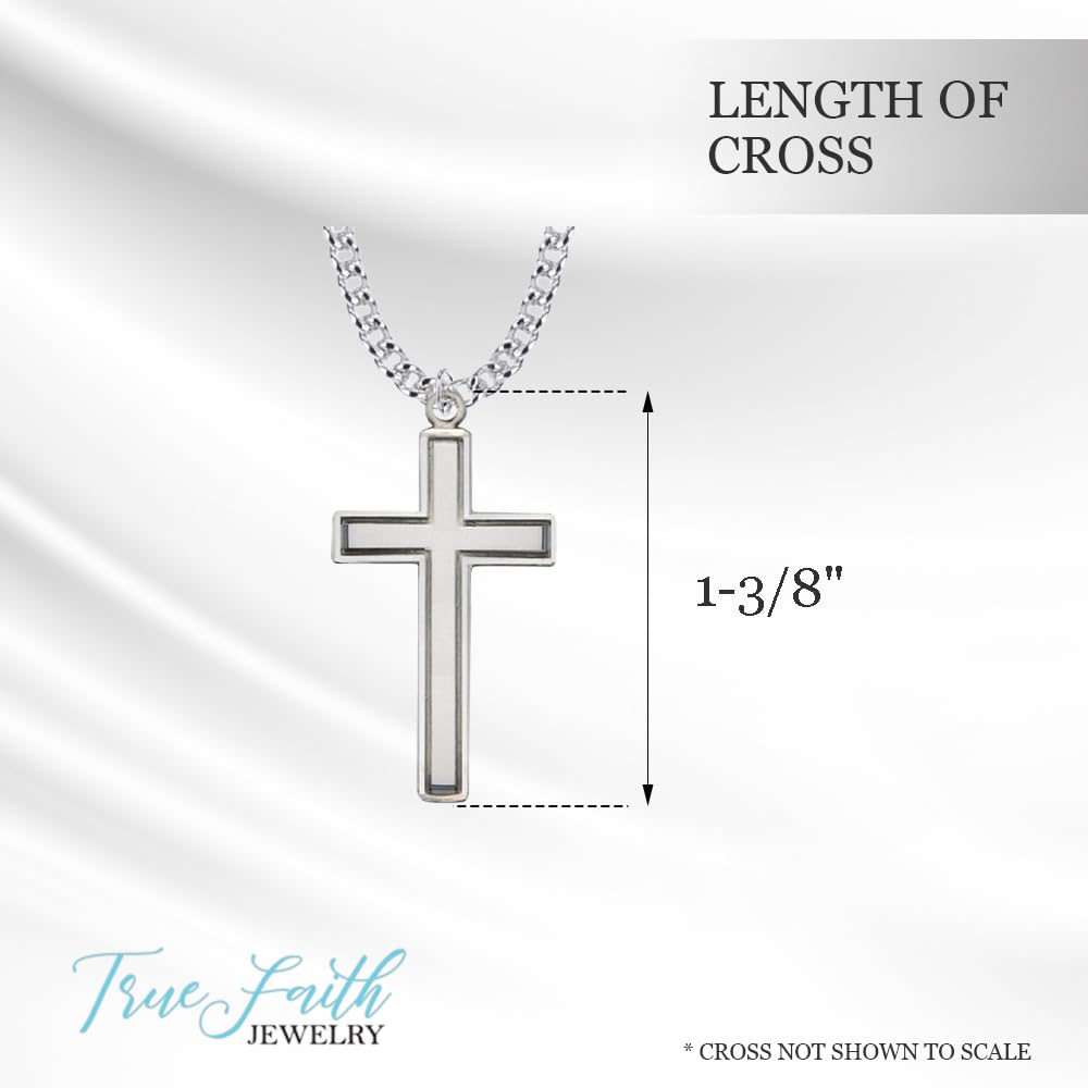 True Faith Jewelry Sterling Silver Cross Pendant Necklace - 1 1/4 Inch Religious Jewelry for Women & Men - Perfect for Church, Baptism, Weddings & Everyday Wear