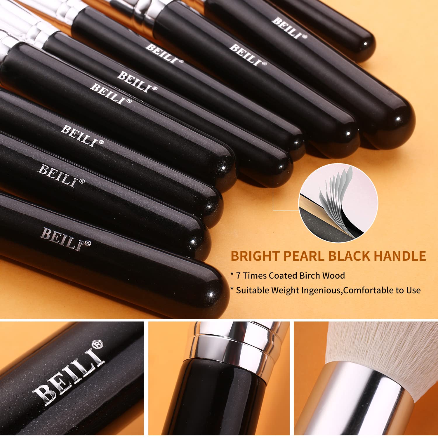 BEILI 42-Piece Premium Makeup Brush Set - Synthetic & Goat Hair Blending, Foundation, Powder, Blush, Concealer & Eyeshadow Brushes with Travel Case (Black) | Perfect for Professional Makeup Artists & Beginners at Home or On-The-Go
