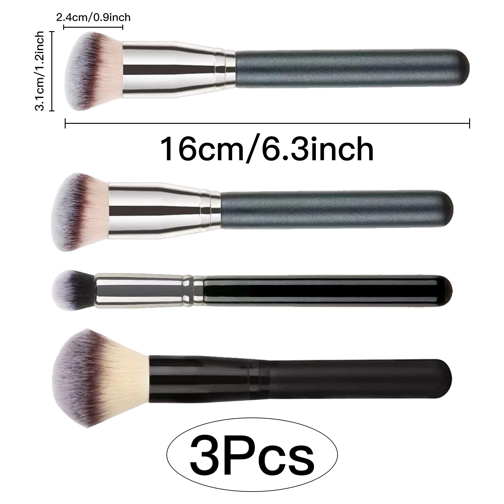 3 Pcs Makeup Brush Set - Foundation Brush, Concealer Brush & Blush Brush for Flawless Liquid, Cream & Powder Application | Perfect for Blending, Buffing & Sculpting | Ideal for Daily Makeup, Professional Use & Travel