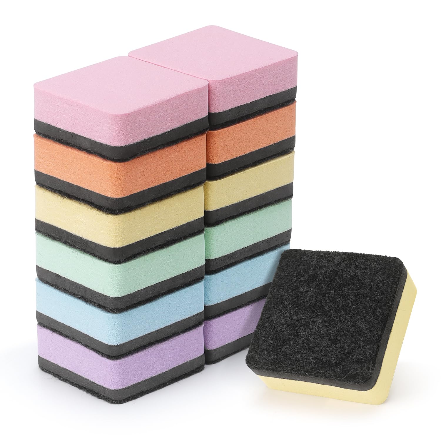Tamaki 12 Pack Magnetic Dry Erase Board Erasers - Pastel Colored Square Whiteboard Cleaners for Kids Classroom & Office Use - Perfect for School, Home, and Office Whiteboards