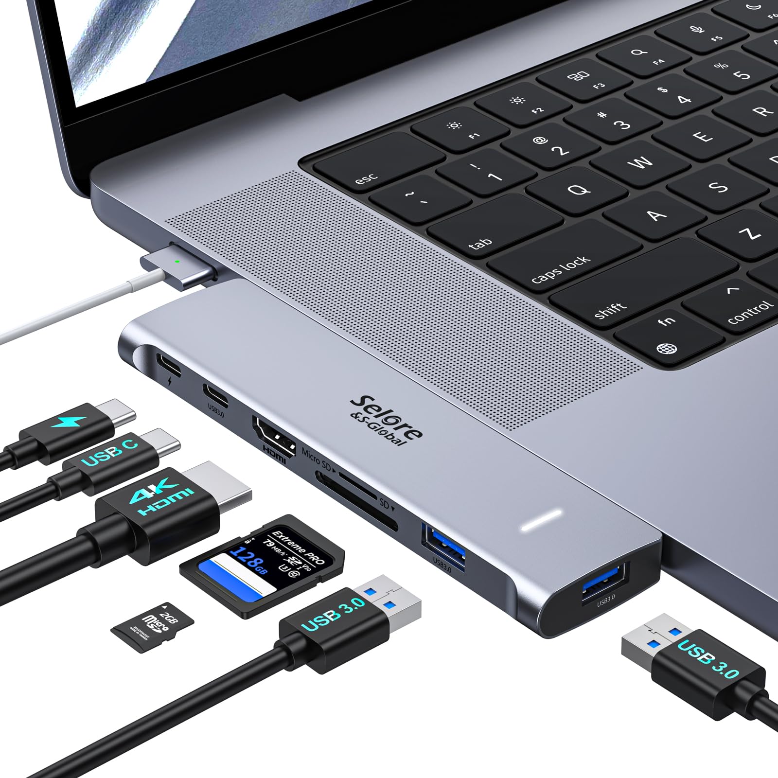 7-in-2 USB C Hub for MacBook Pro/Air - 4K HDMI, Thunderbolt 3, 100W USB-C PD, 2x USB 3.0, SD/TF Card Reader - Compatible with MacBook Pro/Air 2016-2022 | Perfect for Work, Travel & Home Office Connectivity