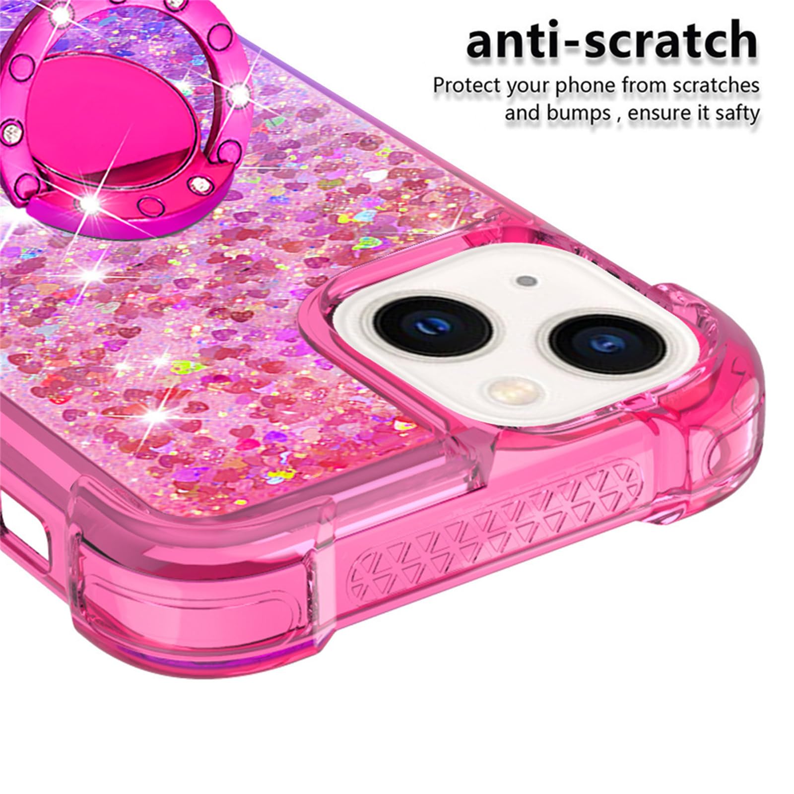Sparkly Glitter Phone Case for Apple iPhone 15 Plus - Bling Gradient Quicksand TPU Cover with Ring Stand (Pink Purple) | Protective & Stylish Case for Women Girls | Perfect for Everyday Use, Parties & Gifting