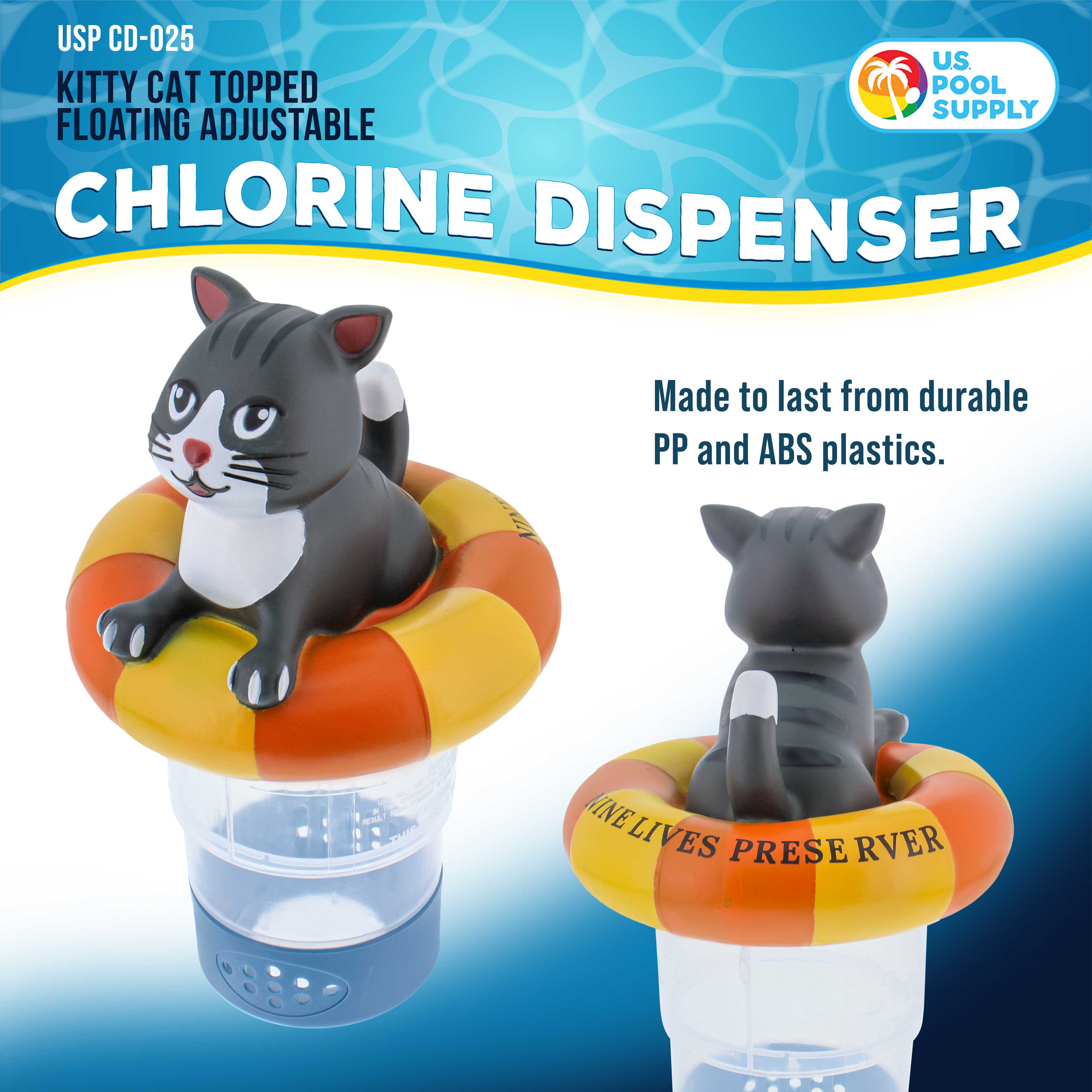 Kitty Cat Floating Pool Chlorine Dispenser - Collapsible Base Holds 3 Tablets | Cute Pet-Themed Pool Floater for Fun Swimming & Easy Chlorine Maintenance | Perfect for Backyard Pools, Summer Parties & Pet Lovers