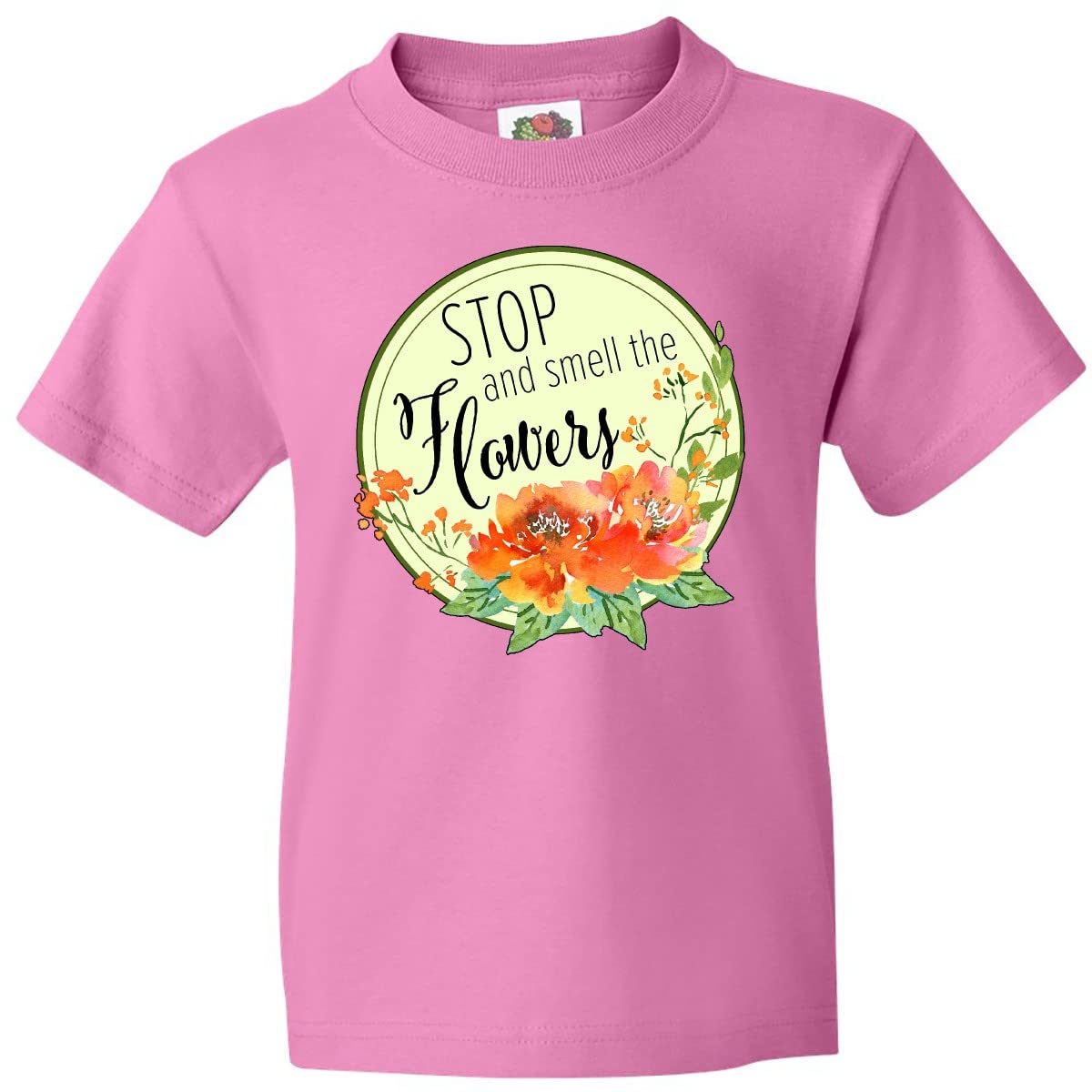 Inktastic Stop and Smell The Flowers Watercolor Youth T-Shirt | Cute Floral Graphic Tee for Girls | Perfect for Spring Outfits, School Wear & Casual Fashion