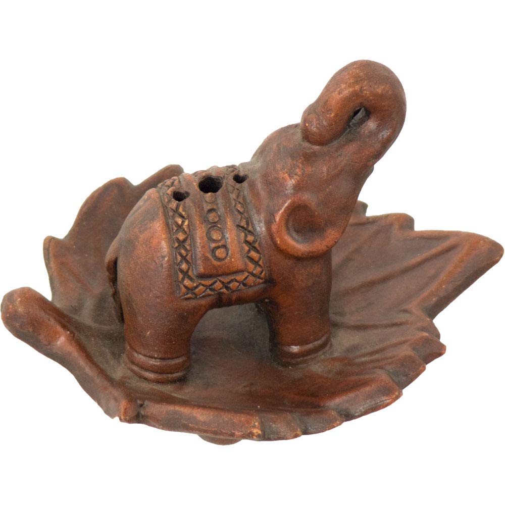 Ceramic Elephant Incense Holder - 4 Inch Terra Cotta Handmade Decor for Home, Yoga, Meditation & Aromatherapy