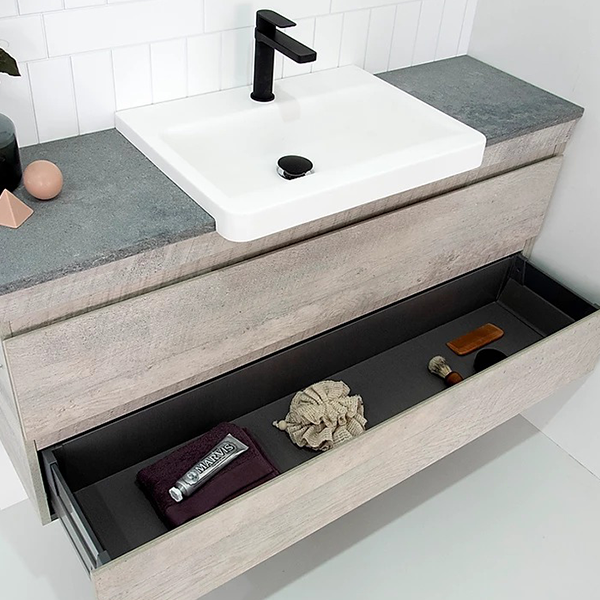 ADP Glacier Pro Semi-Recessed All-Drawer Twin Vanity with Solid Surface Top - Modern Bathroom Sink Cabinet for Master Bath & Guest Room Remodel
