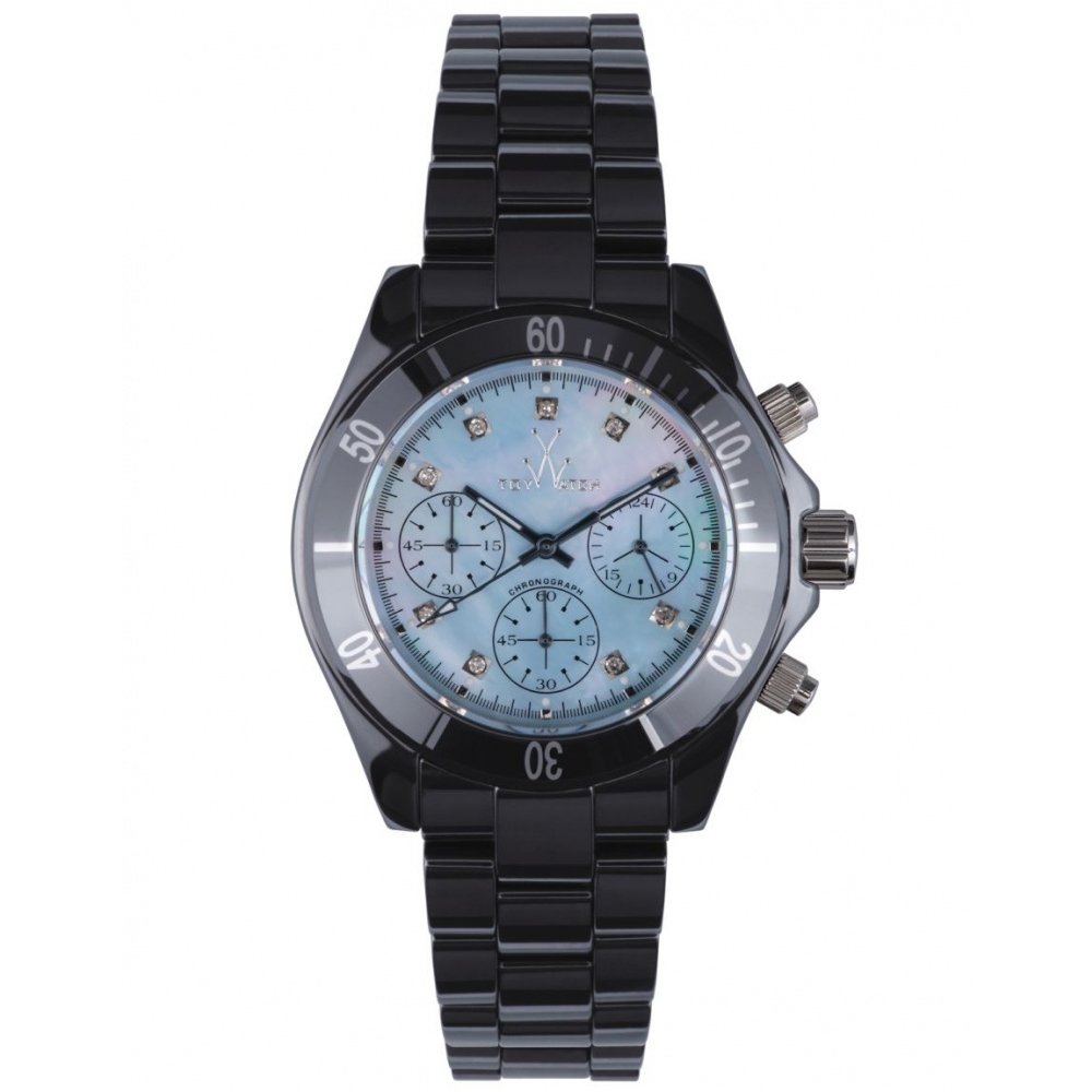Luxury Toy Watch CCS03BL - Blue Ceramic Case & Bracelet with Mother of Pearl Dial & Diamond Hour Markers - Elegant Women's Fashion Watch for Parties, Weddings & Special Occasions