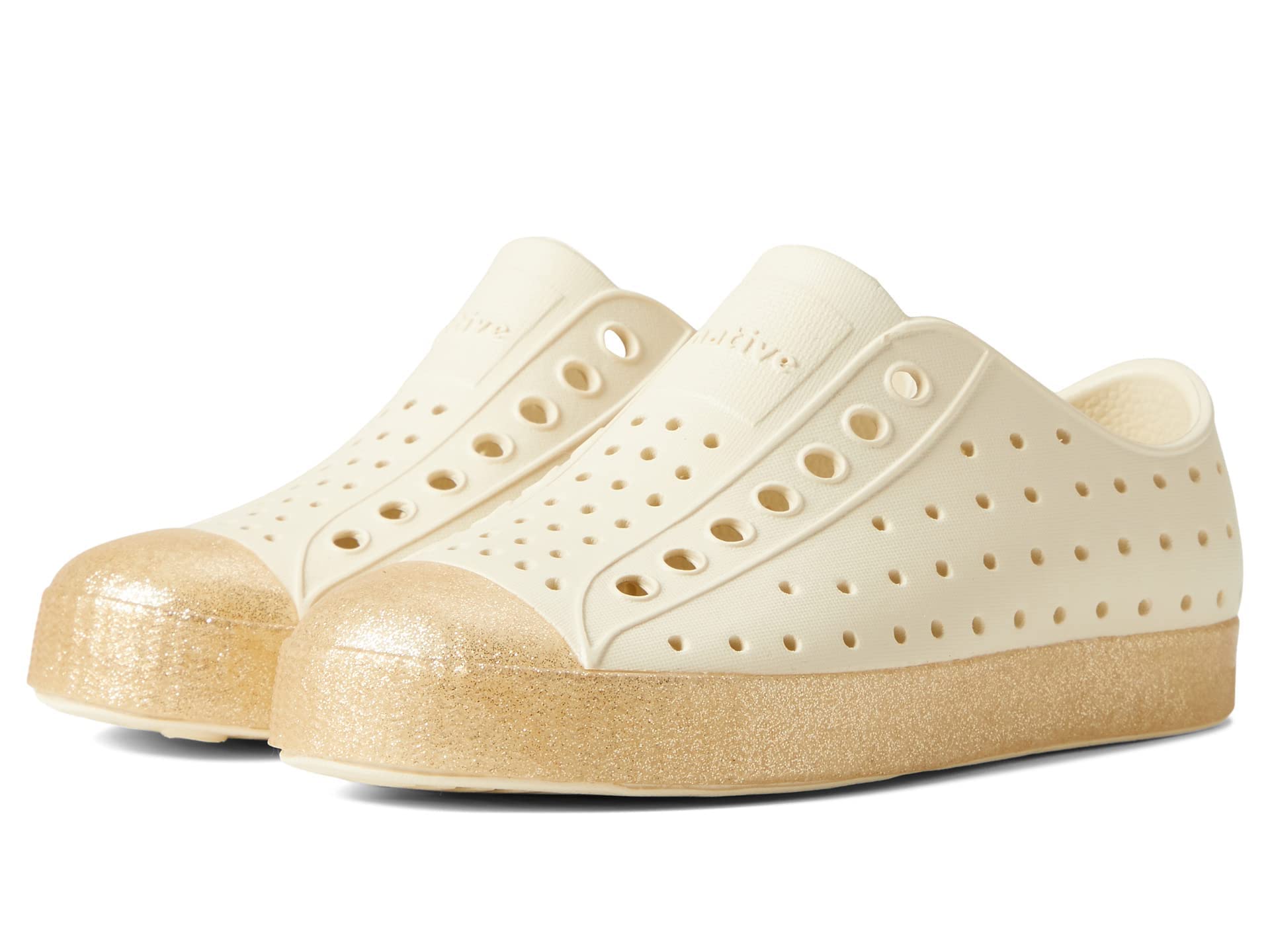 Native Shoes Girl's Jefferson Bling Glitter Sneakers - Sparkly Bone White/Champagne Kids Shoes for Girls (Toddler Size 2) - Perfect for School, Playdates & Special Occasions