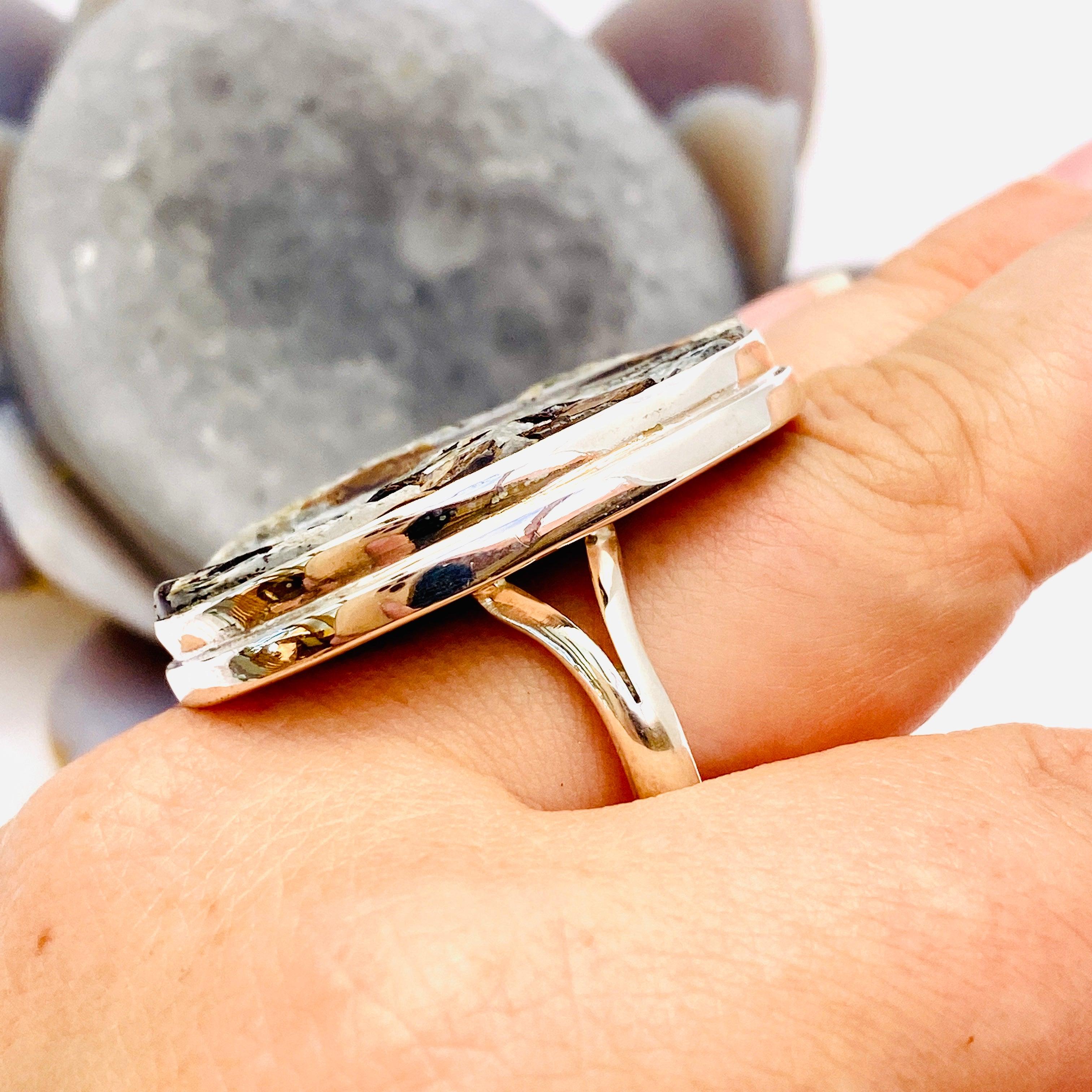 Golden Astrophyllite Oval Ring with Split Band - Size 10 - KRGJ1480 - Elegant Jewelry for Women, Perfect for Weddings, Parties & Gifts