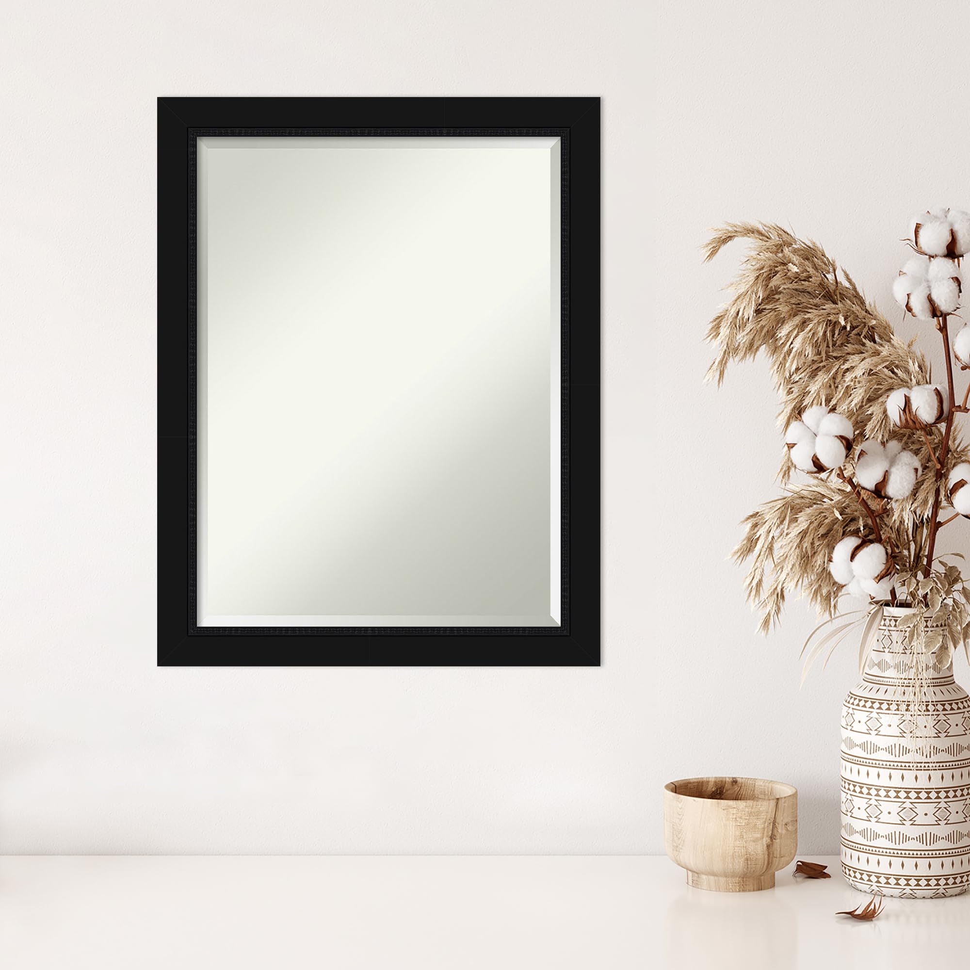 Amanti Art 27x21 Inch Black Rectangle Wall Mirror - Horizontal & Vertical Hanging, Beveled Edge for Bathroom & Living Room Decor - Medium Casual Frame - Made in USA | Perfect for Modern Home, Bedroom, and Entryway Décor