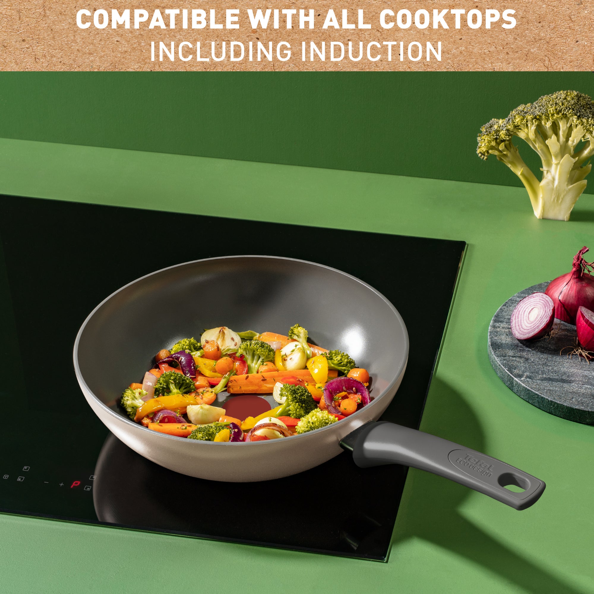 Tefal Revive 28cm Ceramic Non-Stick Induction Wok Pan - Perfect for Stir-Frying, Sautéing & Asian Cooking