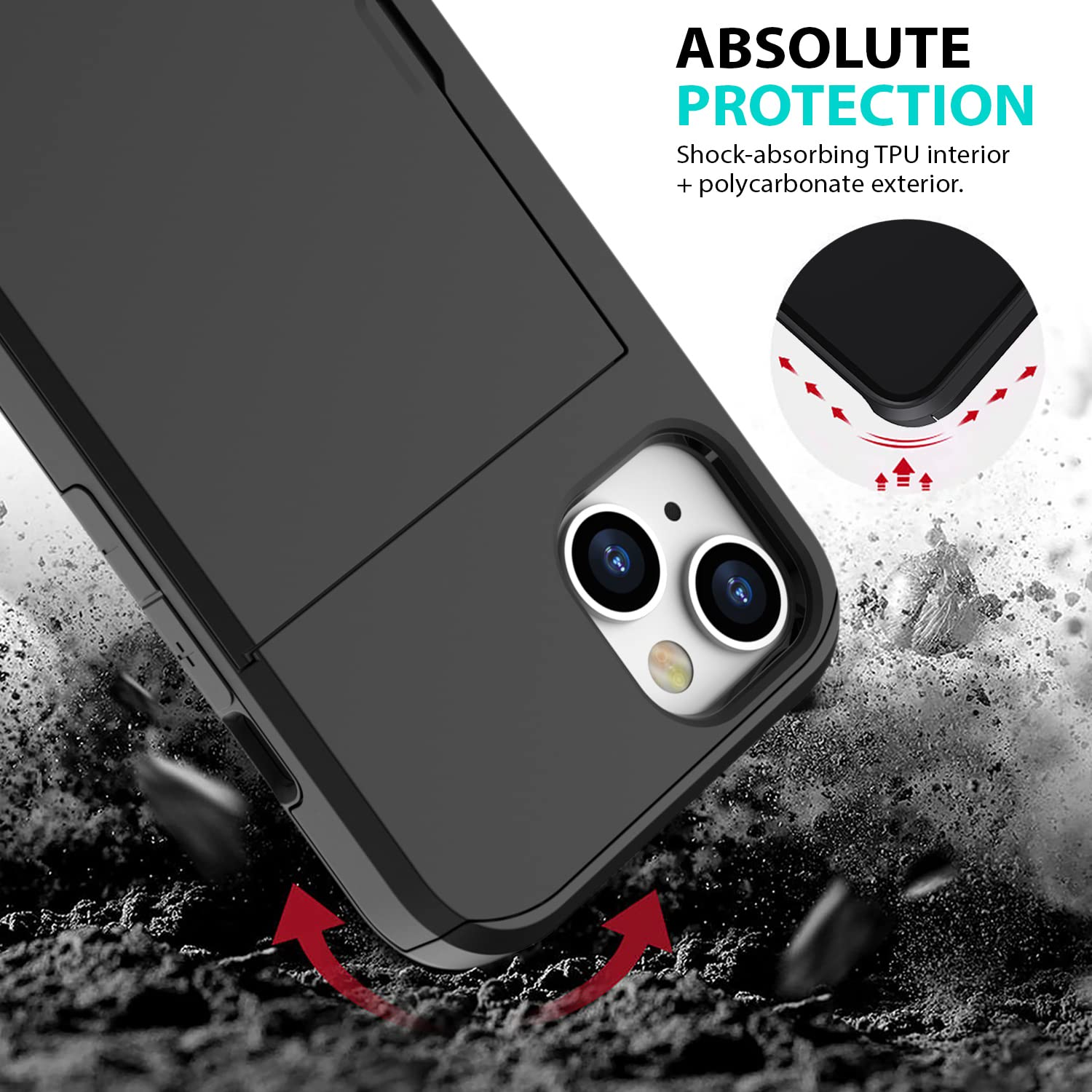 ZUSLAB Slim Wallet Case for iPhone 15 (6.1 Inch 2023 Model) - Card Holder Slot & Tempered Glass Screen Protector - Shockproof Rubber & PC Bumper Cover - Black (Men & Women) - Perfect for Everyday Use, Travel & Business