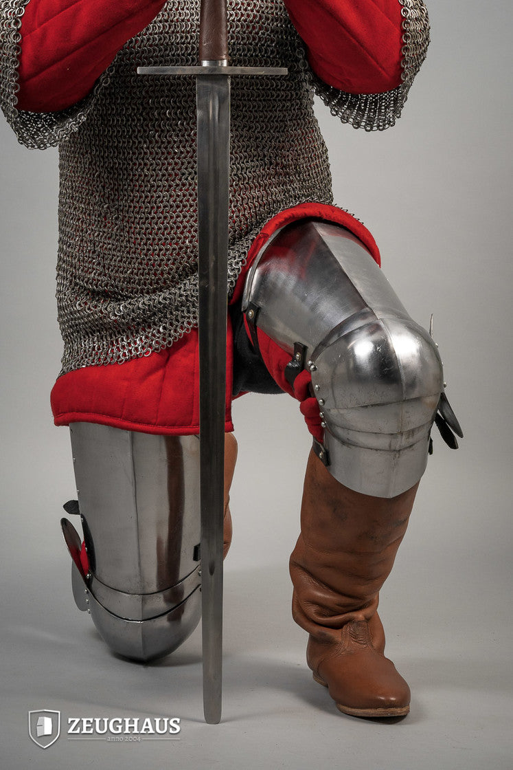 14th Century Leg Armor - 1.6mm Polished Steel Medieval Knight Armor for LARP, Cosplay & Historical Reenactment