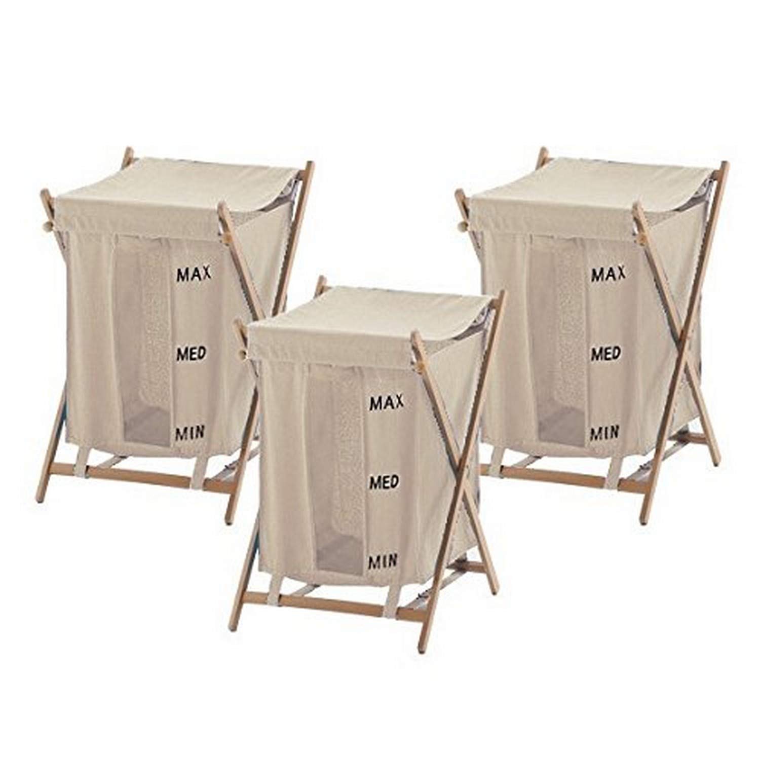 Gedy BU380-03 3-Piece Beige Laundry Hamper Set with Handles - Foldable Clothes Storage Baskets for Bedroom, Bathroom & Laundry Room Organization