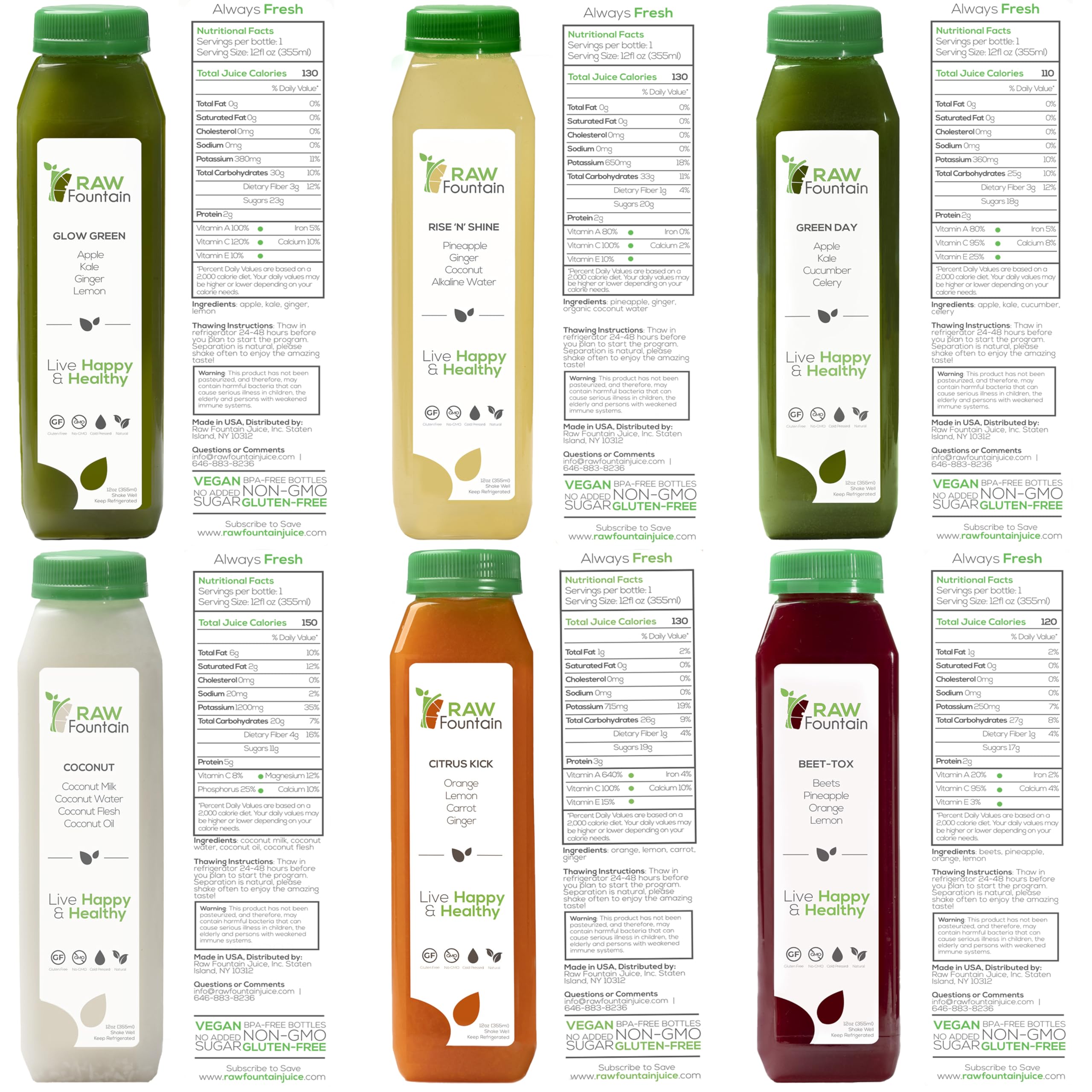 Raw Fountain 5-Day Juice Cleanse - All Natural Cold Pressed Detox Juice Fast with 30 Bottles (12oz) & 5 Ginger Shots | Organic Body Reset for Weight Loss & Wellness | Perfect for Post-Holiday Detox, Fitness Recovery & Healthy Lifestyle Kickstart