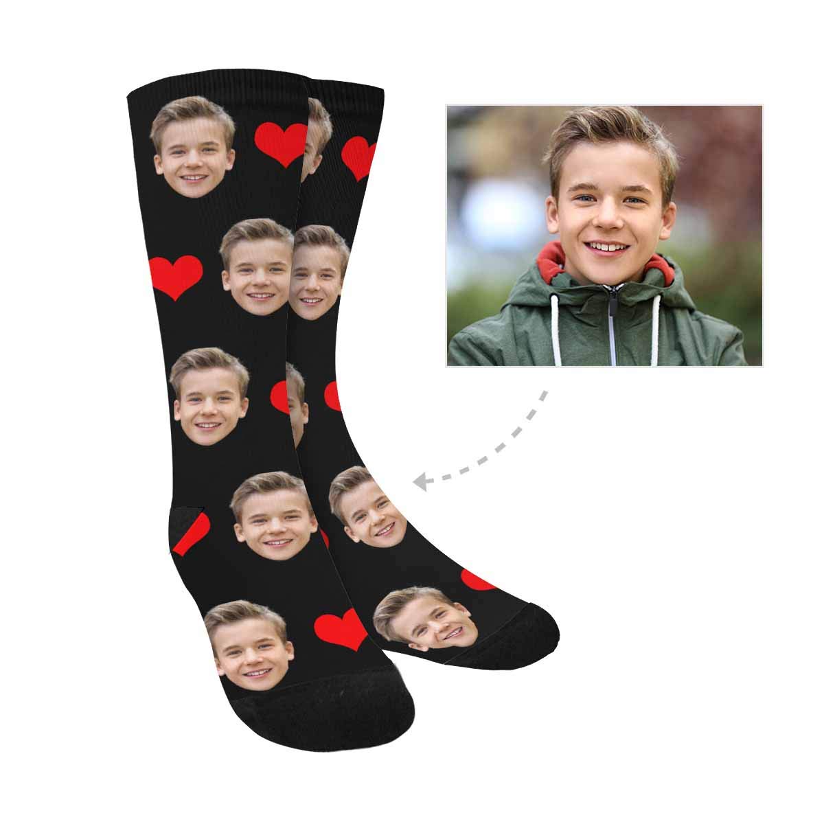 Custom Photo Pet Face Socks - Personalized Heart Print Crew Socks for Men & Women - Fun Gift for Pet Lovers, Couples & Sock Enthusiasts - Perfect for Holidays, Birthdays & Everyday Wear