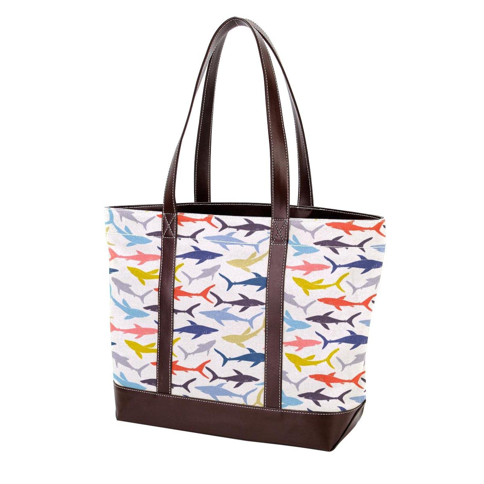 Stylish Large Leather & Canvas Tote Bags for Women - Top Handle Shoulder Satchel Hobo Purse with Anchor Pattern - Perfect for Work, Travel & Everyday Use