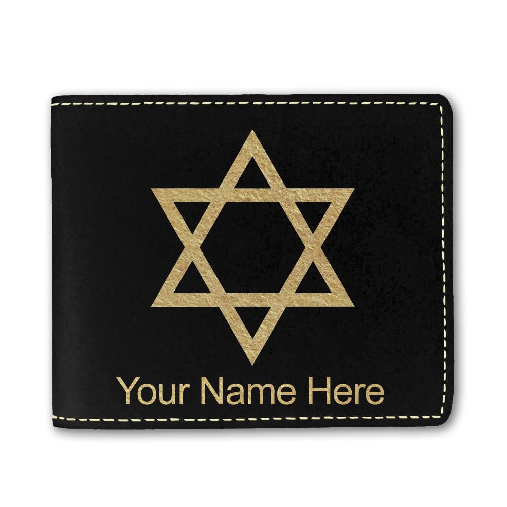 Personalized Star of David Faux Leather Wallet - Custom Engraved Men's & Women's Gift for Hanukkah, Bar Mitzvah, or Everyday Use