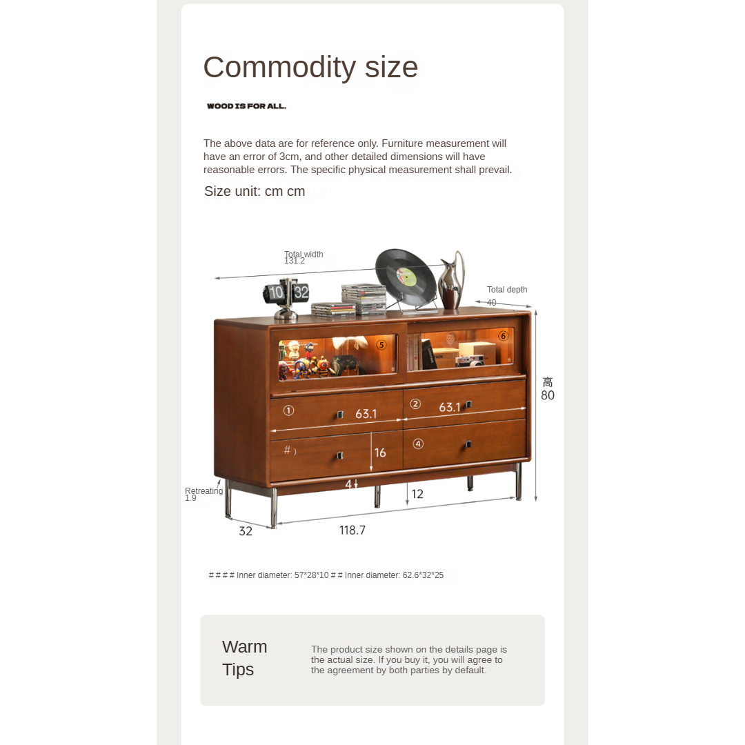 Bauhaus Style Poplar Solid Wood Cabinet with Storage Drawers - Perfect for Living Room, Bedroom & Office Organization