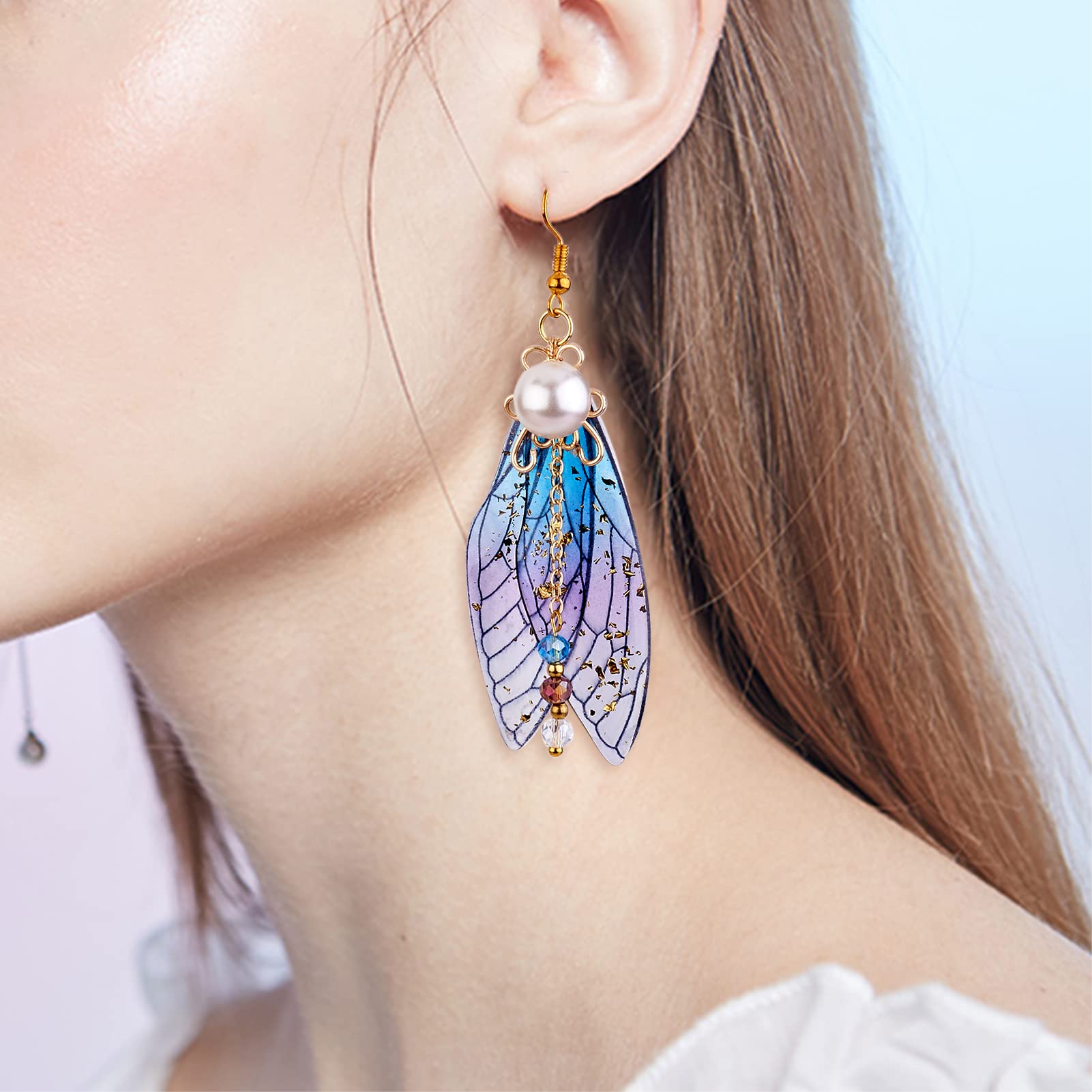 50Pcs Resin Big Wing Charms - Transparent Insect Wing Pendants with Gold Foil, Colorful Dragonfly Wings for Jewelry Making DIY - Perfect for Necklaces, Bracelets, Earrings & Craft Projects
