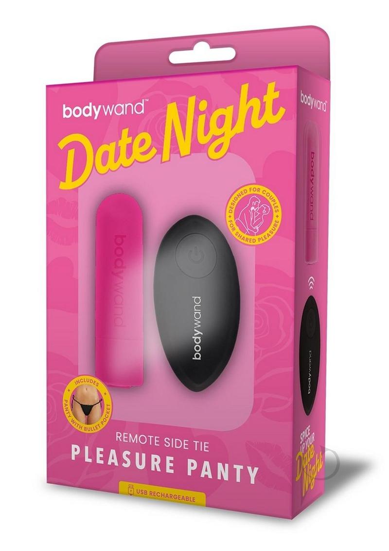 Bodywand Date Night Rechargeable Silicone Egg Vibrator with Remote Control & Side Tie Panty - Pink/Black - Perfect for Couples Play & Solo Pleasure