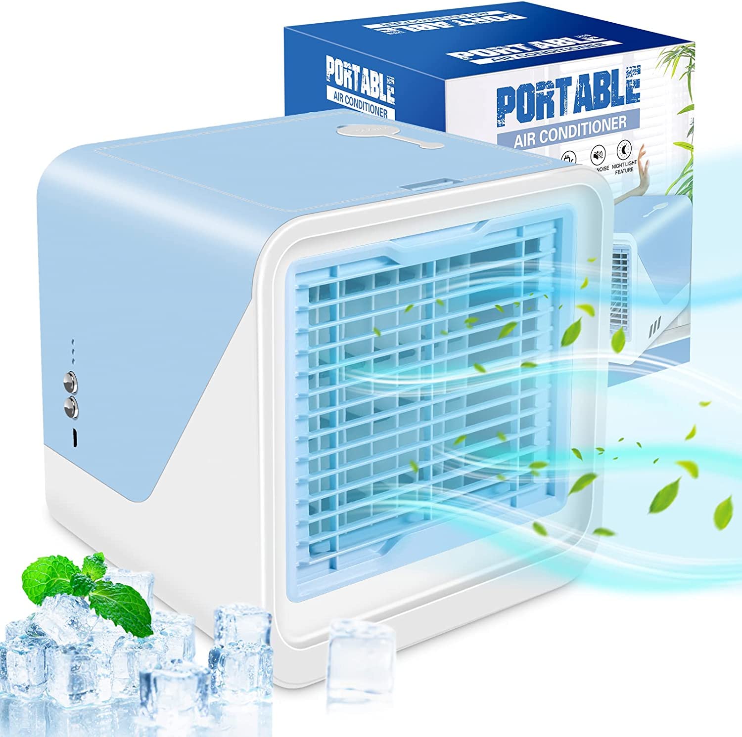 Portable Air Conditioner - 5-in-1 Rechargeable Evaporative Air Cooler with 3 Speed Settings & 7 Color LED Lights | Quiet Personal Cooling Fan for Bedroom, Home Office, Car & Outdoor Use