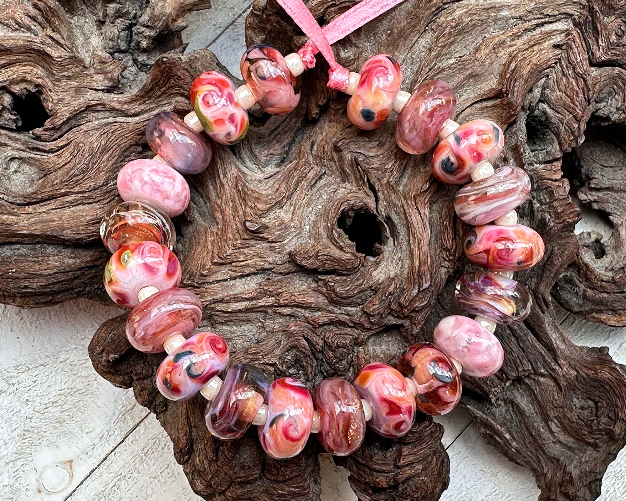 20 Coral Pink Mix Lampwork Glass Beads Set for Jewelry Making - DIY Bracelets, Necklaces & Earrings - Handmade Artisan Beads for Crafting & Gift Giving