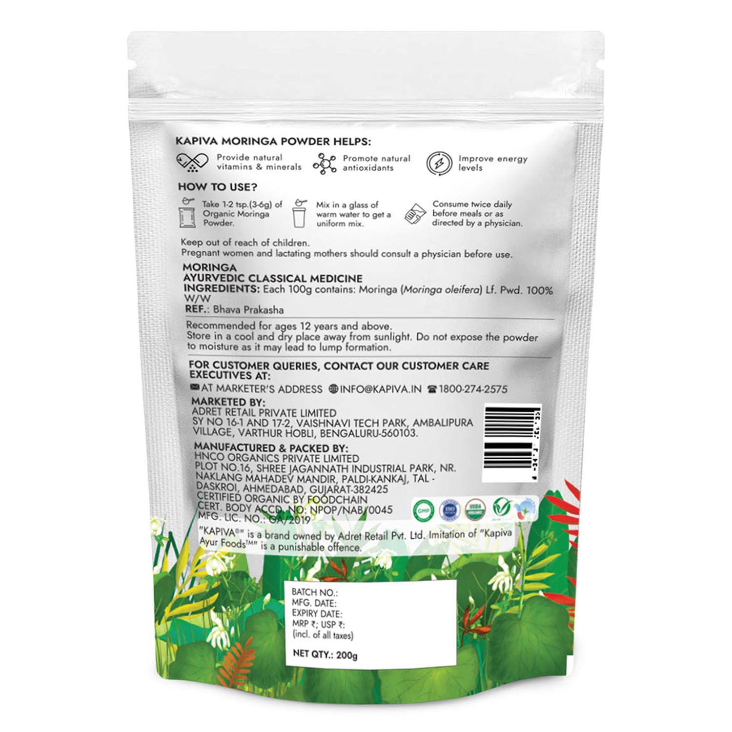 Organic Moringa Powder 200g - USDA Certified, Pure Moringa Leaf Superfood | Natural Energy Boost, Rich in Nutrients & Antioxidants | Perfect for Smoothies, Teas & Daily Wellness Routine