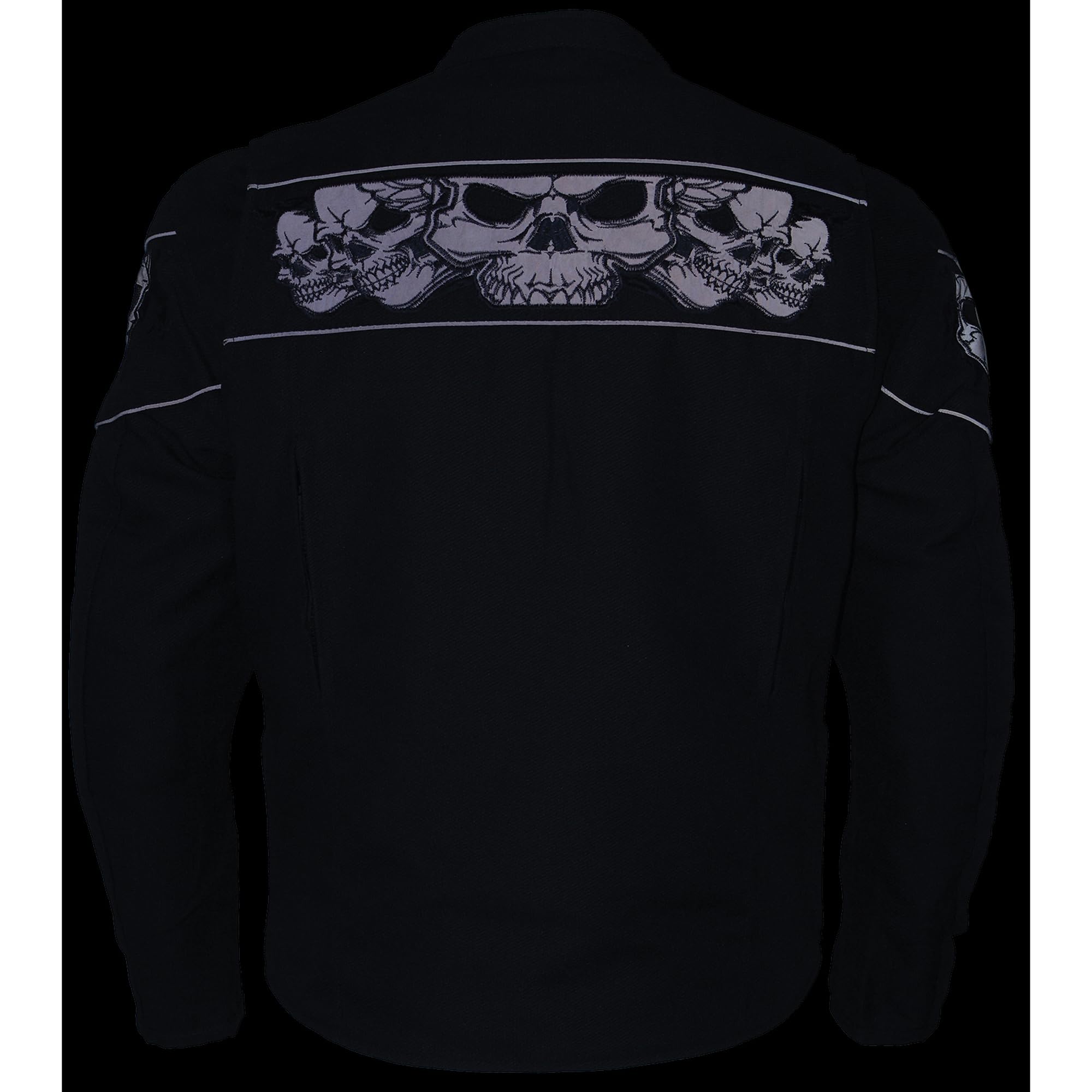 Milwaukee Leather Men's Reflective Skulls Black Textile Vented Motorcycle Jacket with Gun Pockets MPM1730 - Perfect for Riding, Outdoor Adventures & Safety Protection