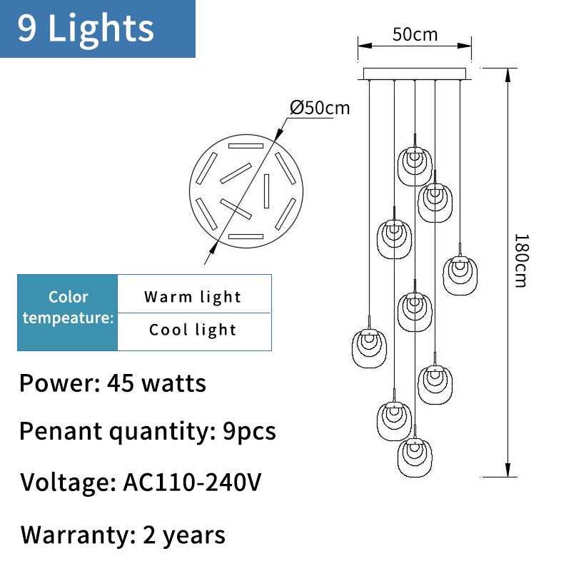 Crystal LED Pendant Chandelier - Modern Rotating Staircase Lighting Fixture for Home, Hotel, and Restaurant Decor | Energy-Efficient Ceiling Light for Living Room, Foyer, and Dining Area