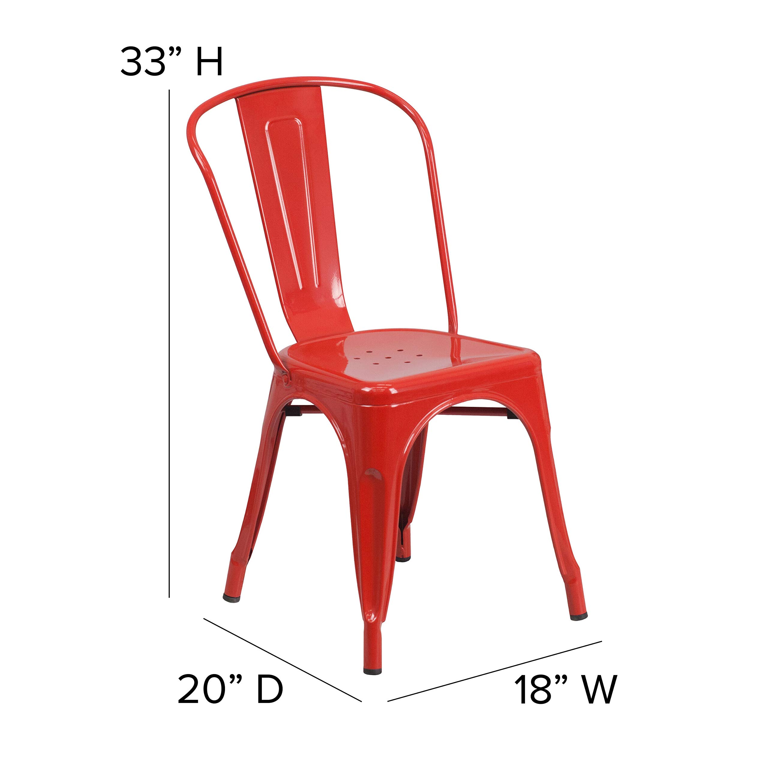 Emma & Oliver 4-Pack Red Metal Stackable Indoor Outdoor Chairs - Durable Bistro & Restaurant Dining Chairs for Patio, Cafe, Garden & Home Decor