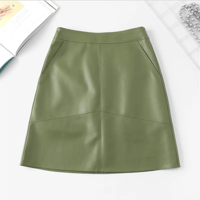 Stylish Women's PU Leather Mini Skirt - High Waist A-Line Short Skirt for Casual Wear (Black, Gray, Green) | Perfect for Fall Outfits, Date Nights & Office Chic Looks