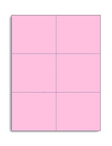 Laser Printer Blank Perforated Cards - 6 per Page, 6000 Sheets (Pink) - Ideal for Business Cards, Loyalty Cards & Event Tickets