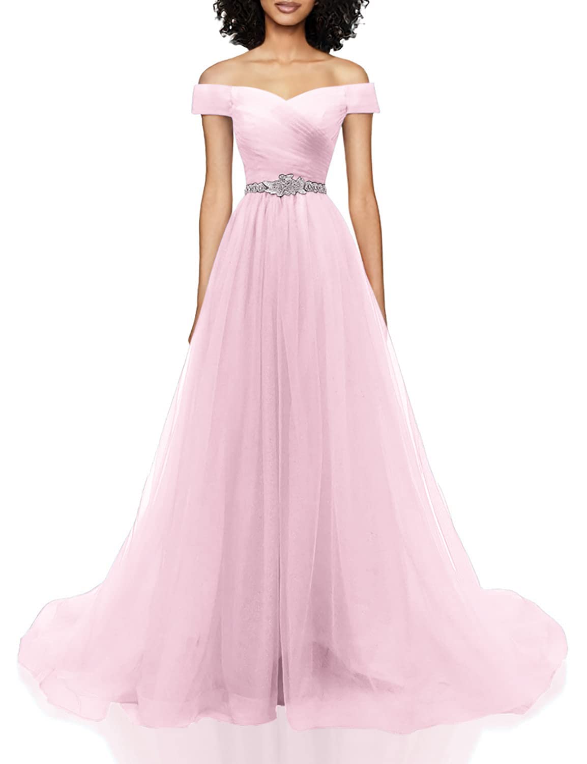 AiniDress Women's Off Shoulder A-Line Tulle Prom Dress - Elegant Formal Evening Ball Gown for Homecoming, Wedding, Quinceañera & Special Occasions