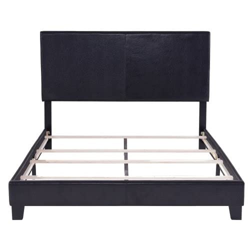 ZJXADS Vienna Faux Leather Upholstered Queen Platform Bed Frame with Wooden Slats - Black | Sturdy Wood Support for Modern Bedrooms & Guest Rooms
