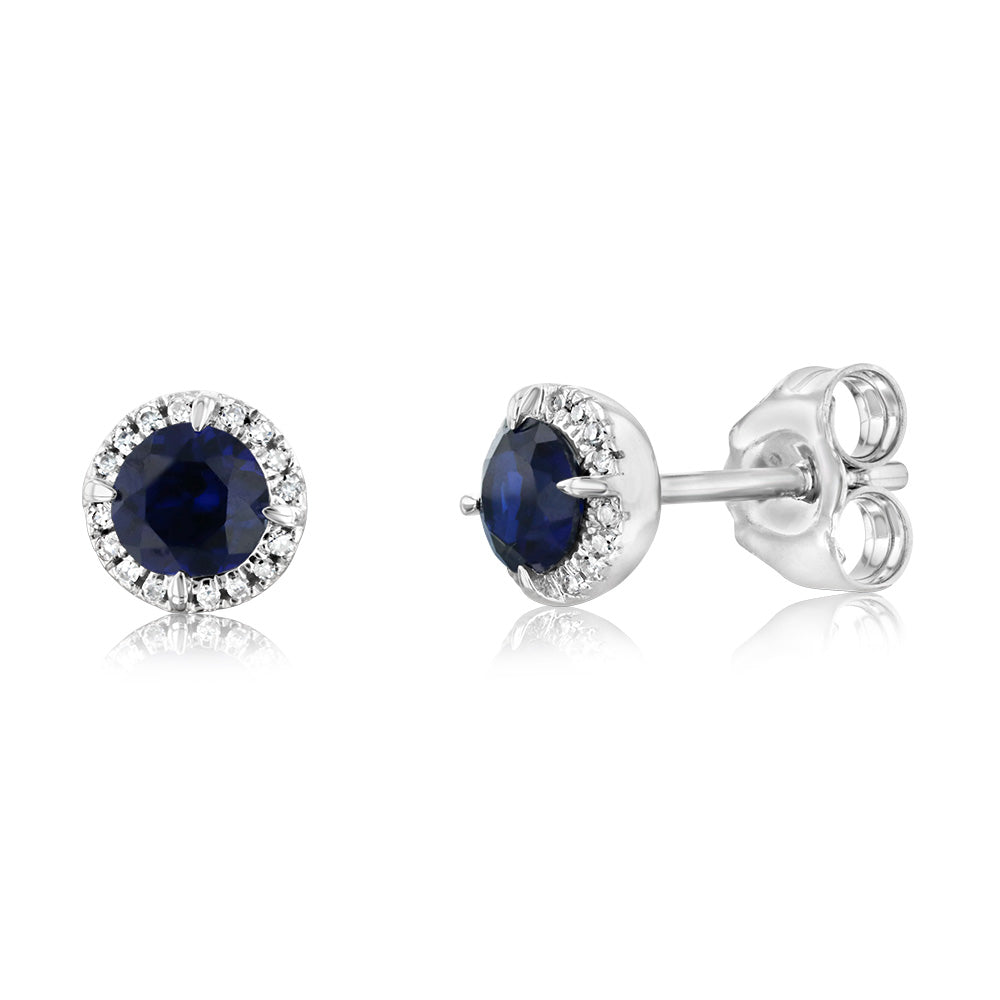 0.64 Carat Lab-Created Sapphire and Diamond Stud Earrings in 9K White Gold - Elegant Gift for Women, Perfect for Weddings & Special Occasions