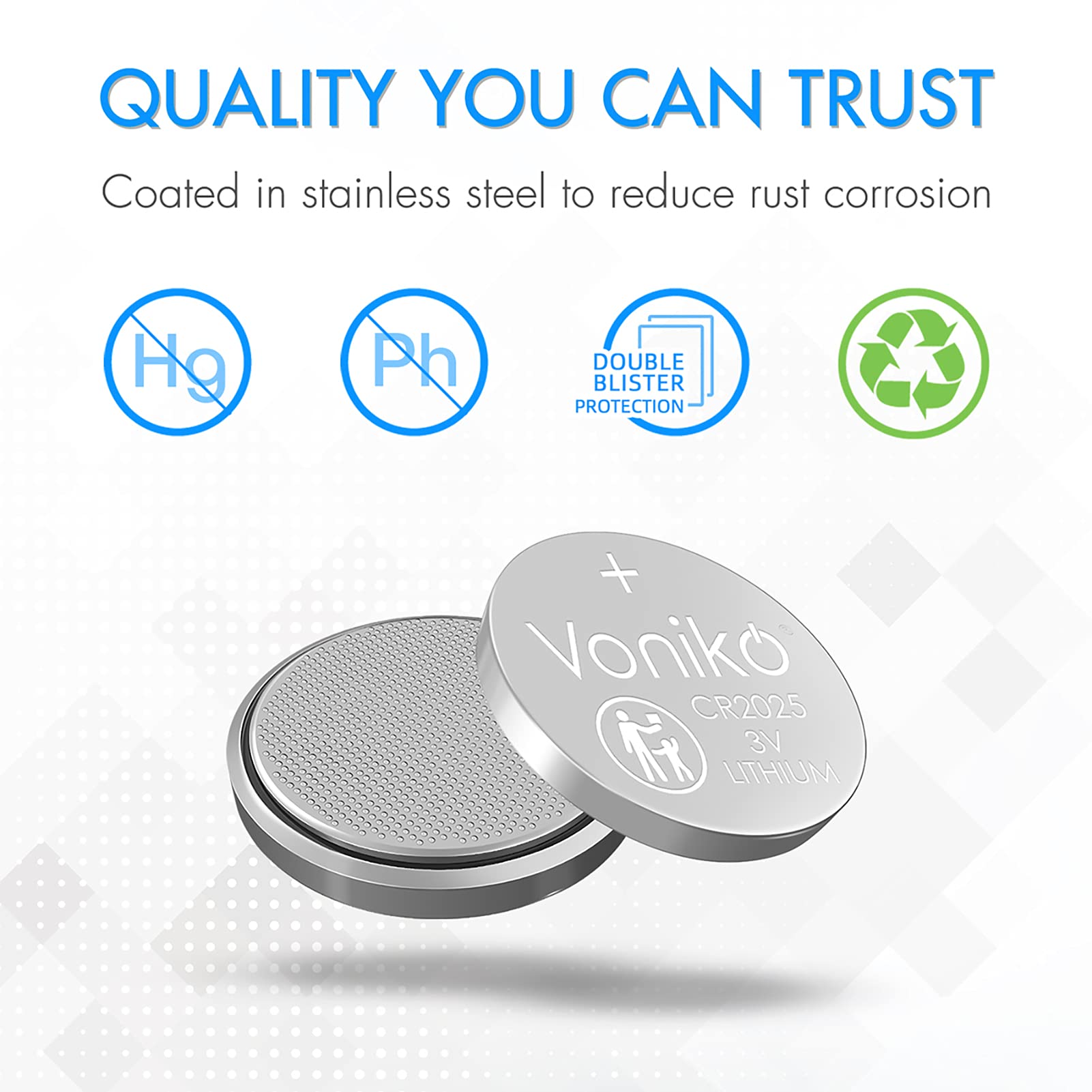 Voniko CR2025 3V Lithium Coin Battery 6 Pack - Long Lasting 7-Year Shelf Life - Perfect for Watches, Key Fobs, Calculators & Small Electronics