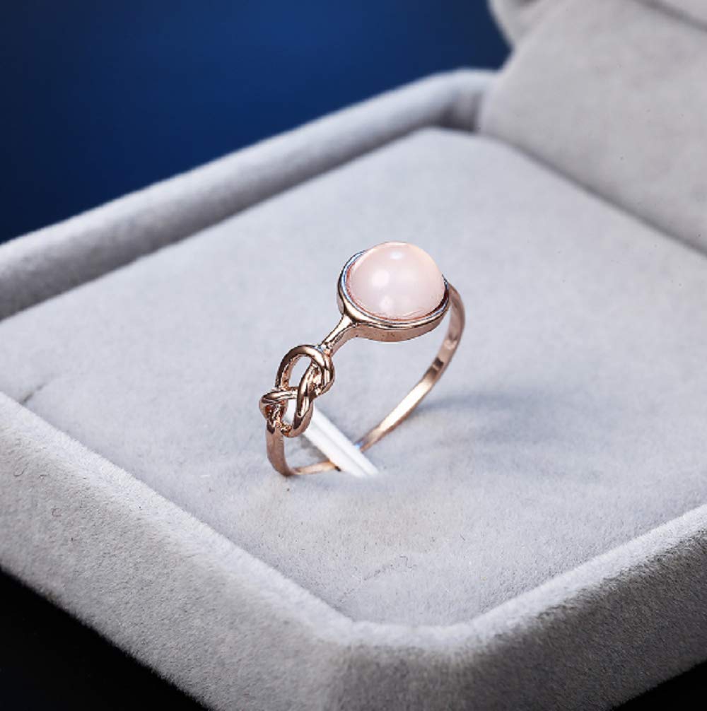 Lzz Fashion 18K Rose Gold Opal & Pink Moonstone Ring - Round Cut Single Stone Wedding Band for Women, Size 6-10 (US 9) | Elegant Gift for Anniversary, Engagement & Special Occasions