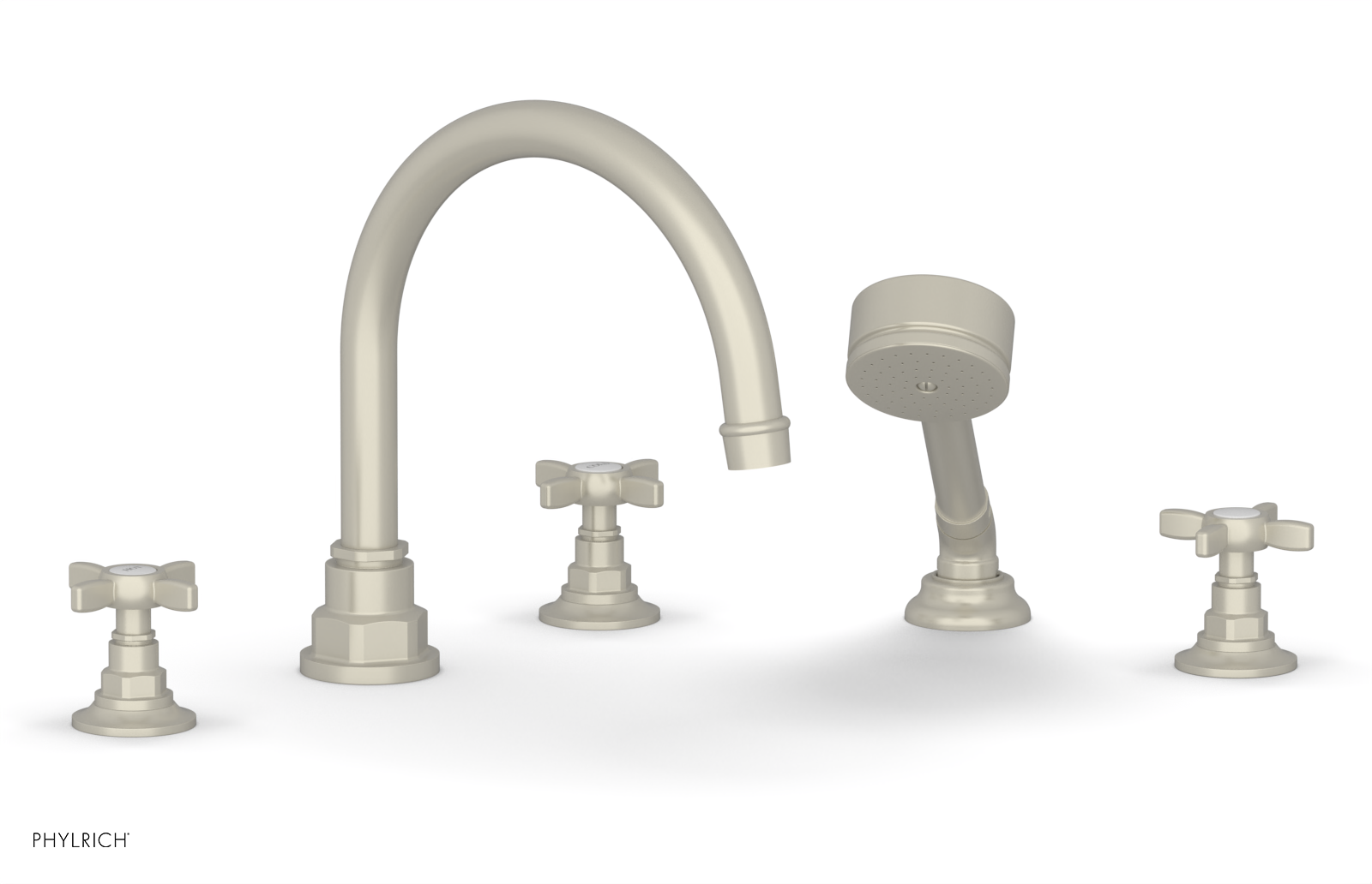 Jamestown Deck Tub Set with Hand Shower - Cross Handles 165 48 - Outdoor/Indoor Freestanding Bathtub for Patio, Garden, or Bathroom Relaxation