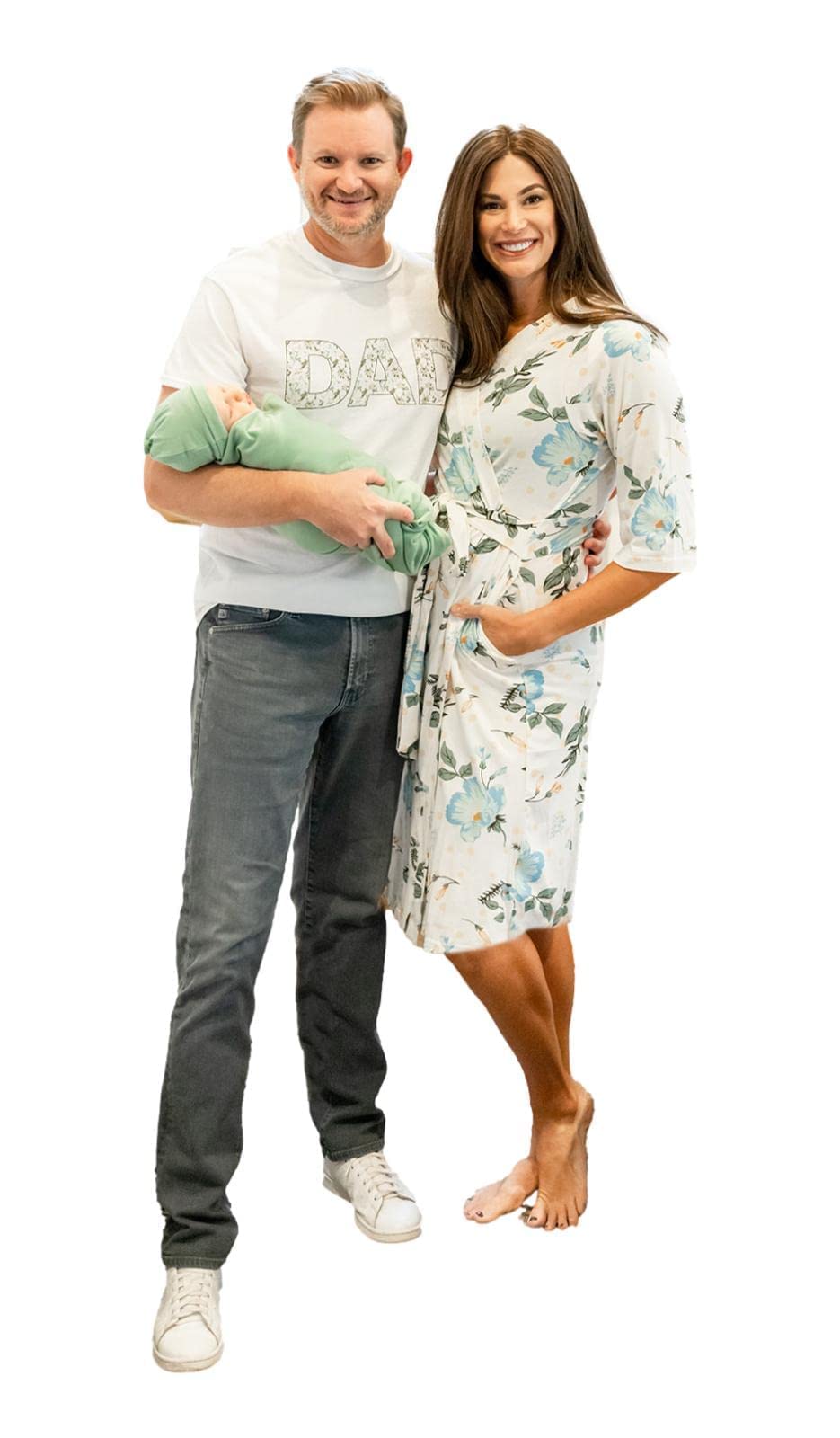 Baby Be Mine Maternity Nursing Robe, Baby Girl Swaddle Blanket & Daddy T-Shirt Set - Soft Hospital Delivery Gown & Newborn Essentials for Breastfeeding Moms & Family Bonding