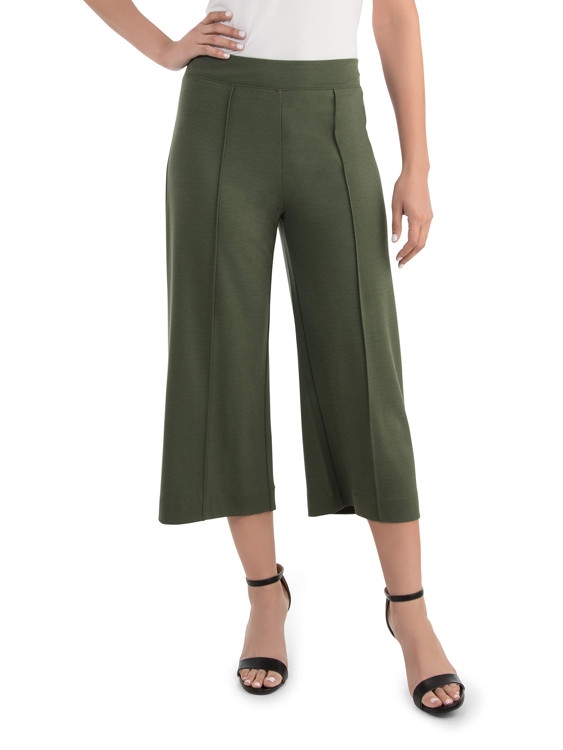 Women's Wide Leg Ponte Cropped Pants - Comfortable Stretch High Waist Trousers for Work, Office & Casual Wear