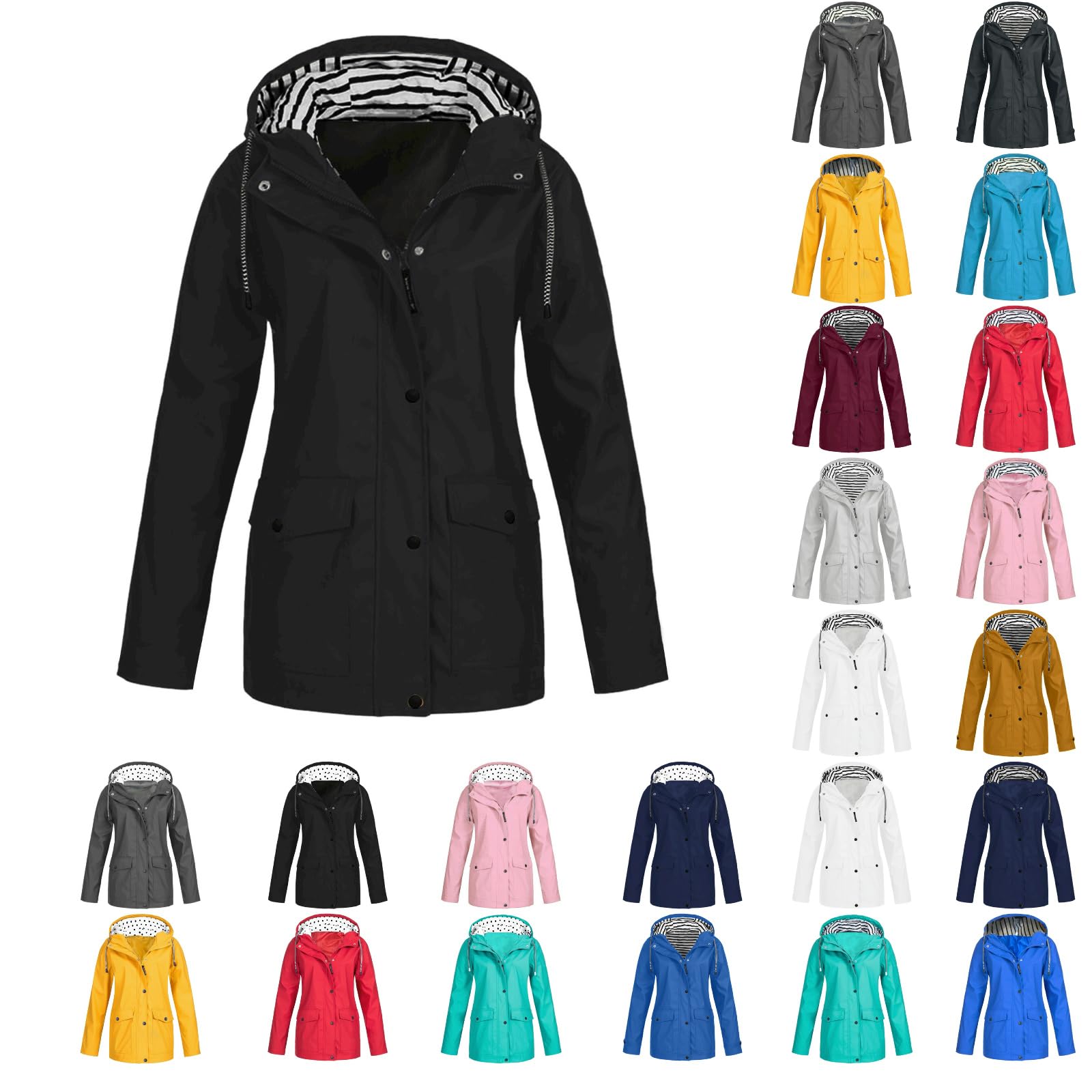 **SEAOPEN Women's Waterproof Lightweight Rain Jacket with Hood & Pockets - Windbreaker Long Coat, Drawstring Waist, Zip-Up Front - Perfect for Hiking, Travel & Outdoor Activities (Small, Red)**