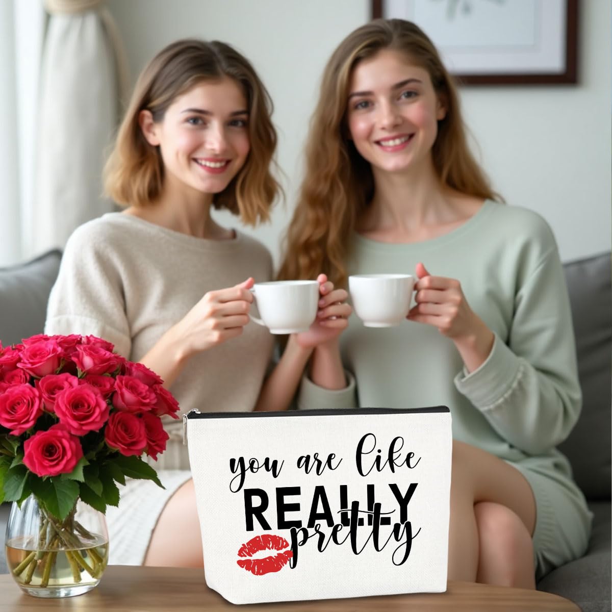 2 PCS Funny Best Friend Gifts for Women - Sassy Makeup Bag & Cosmetic Travel Toiletry Bag - Perfect Friendship Gifts for Her, Sister, Daughter - Great for Vacation, Christmas, Birthday - Ideal for Travel, Daily Use & Gift Giving