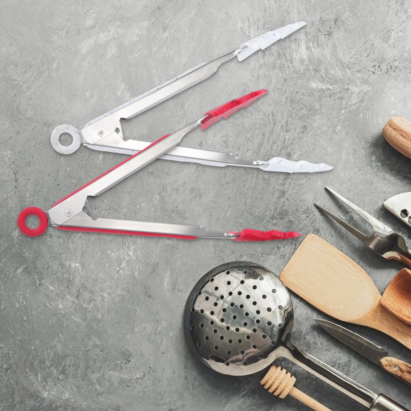 Angoily 4-Piece Silicone Food Tongs Set - Heat-Resistant Stainless Steel Kitchen Cooking Utensils for BBQ, Steak, Bread & More - Perfect for Grilling, Baking & Serving