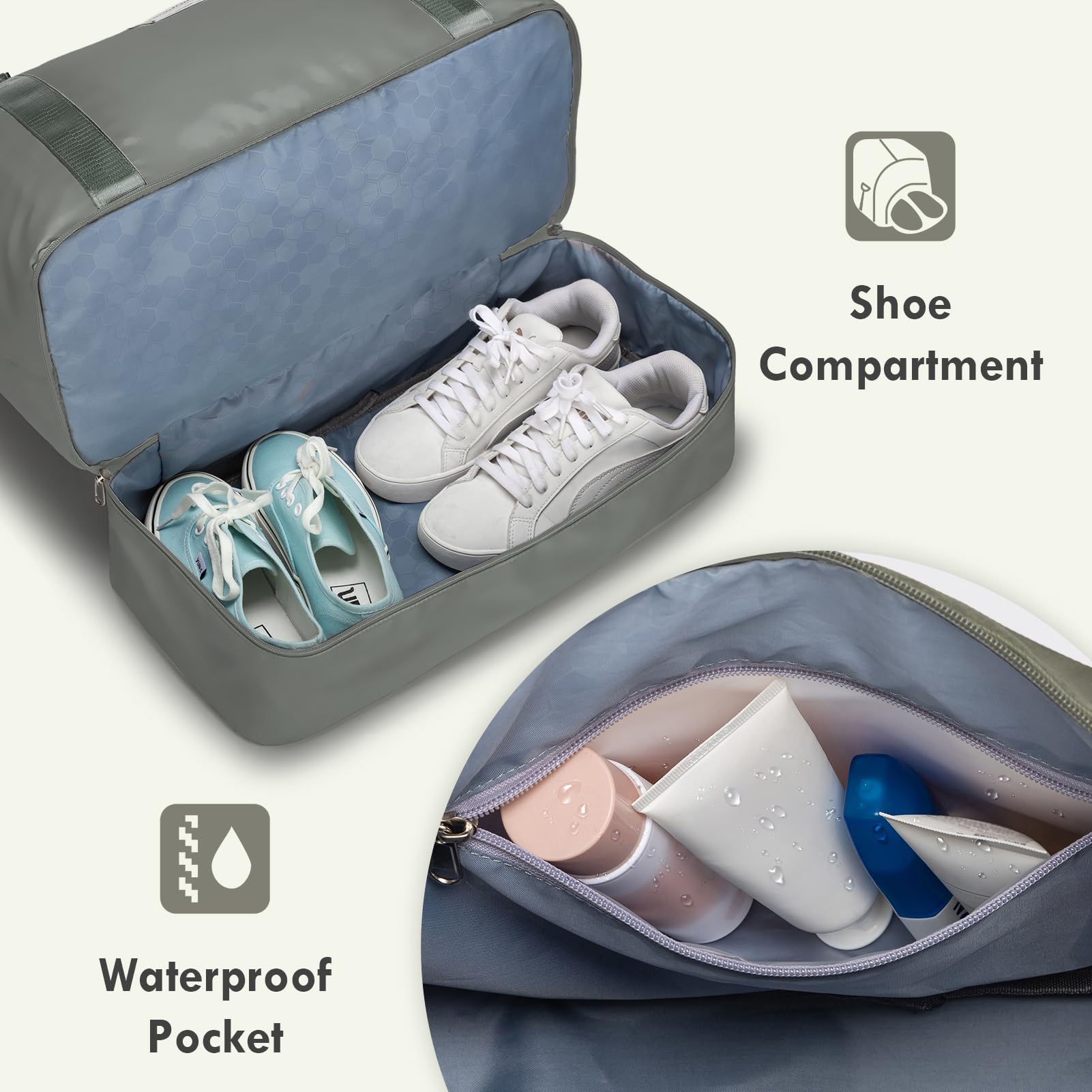 WOOMADA Women's Weekender Travel Bag with Shoe Compartment & Toiletry Bag - Perfect Carry On Duffle for Overnight Trips, Hospital Labor Delivery & Maternity Use (Army Green) - Ideal for Business Travel, Weekend Getaways & Gym Workouts