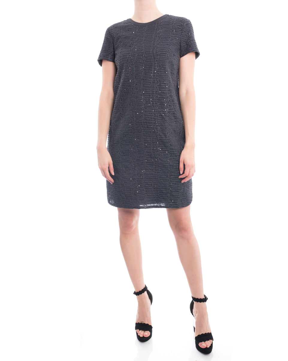 Brunello Cucinelli Grey Shift Dress with Soutache and Sequins - Elegant Women's Party Dress for Cocktail Events & Evening Occasions