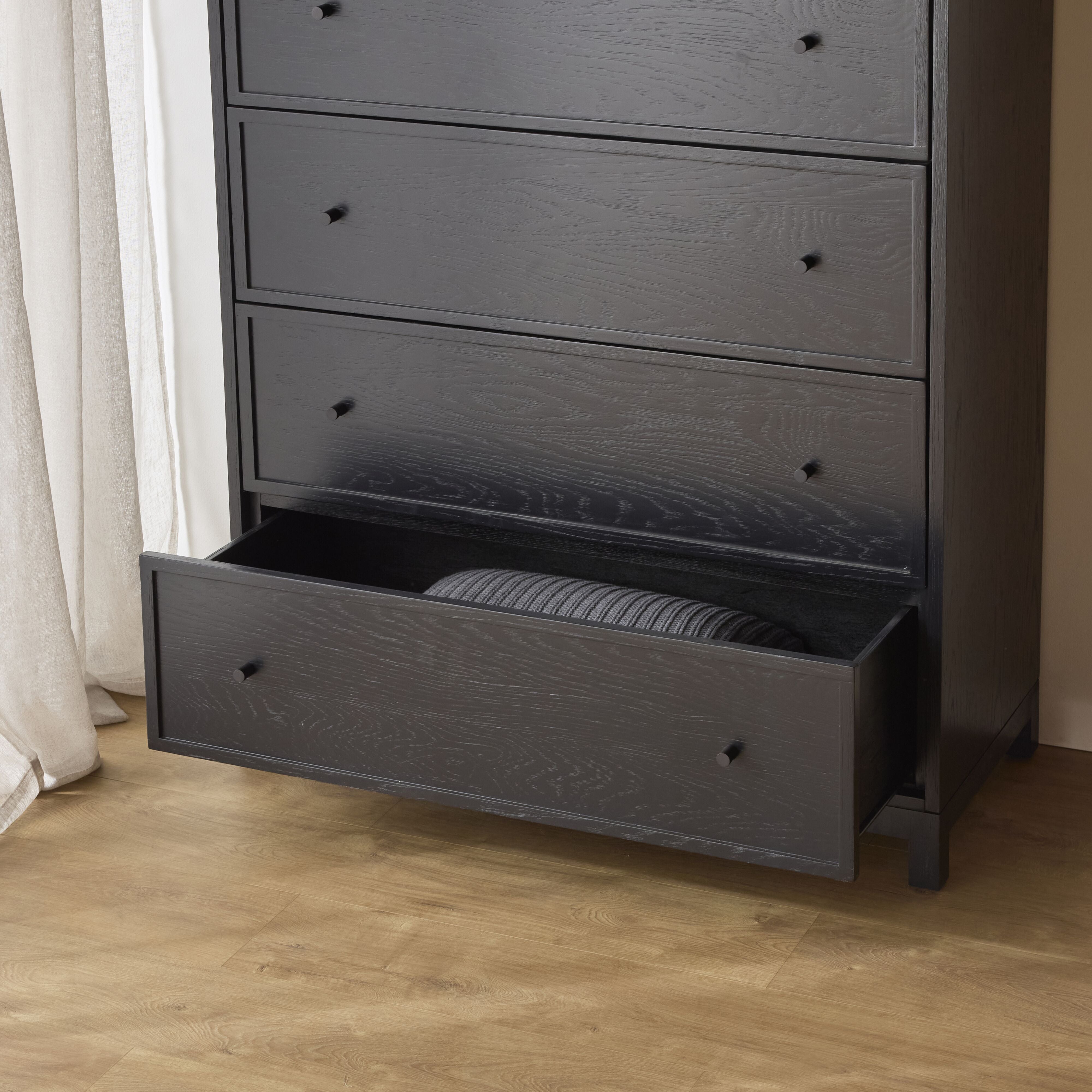 Avalon 4-Drawer Dresser Chest - Black Wooden Storage Cabinet for Bedroom, Living Room & Office Organization