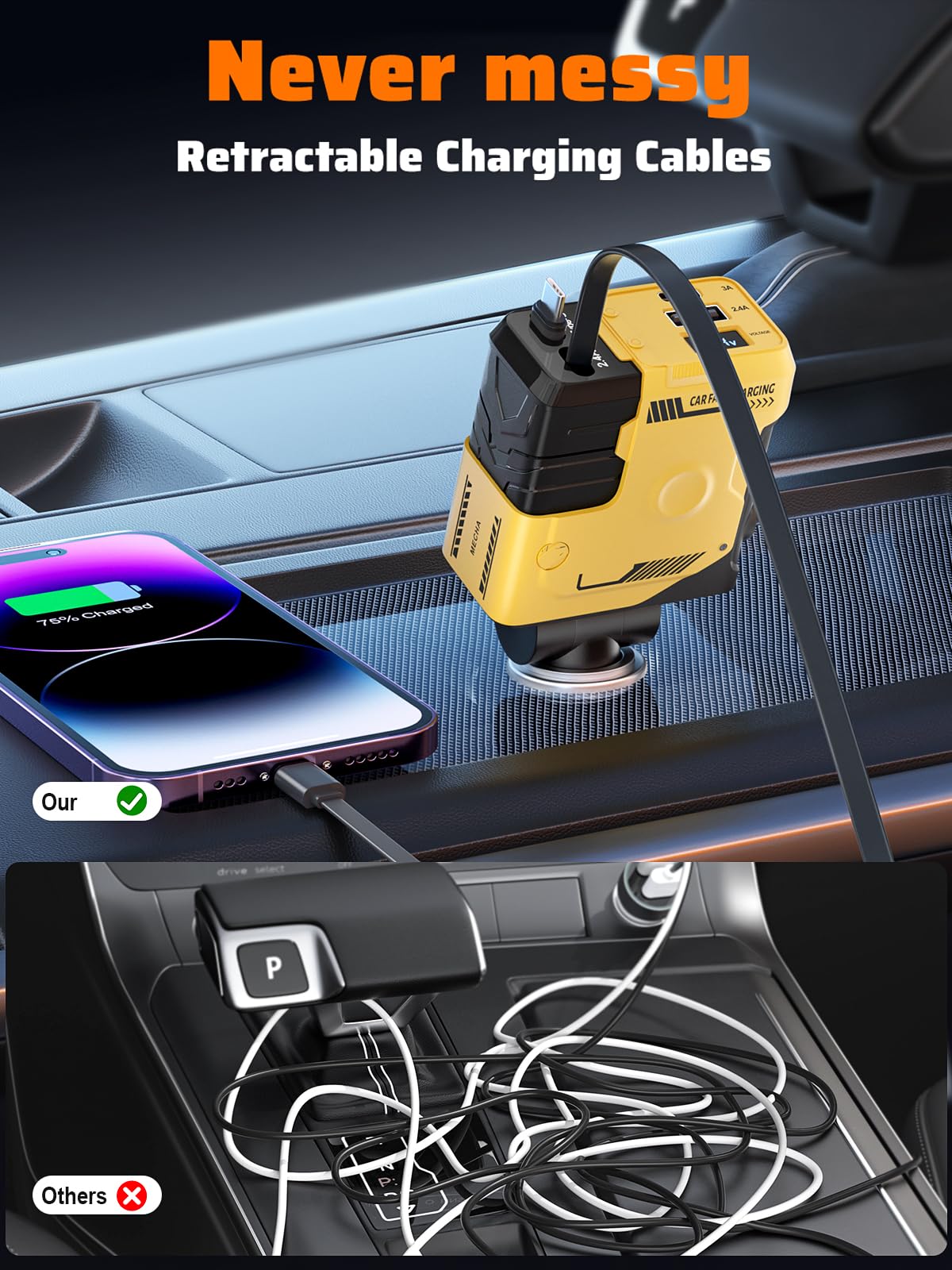 4-in-1 Retractable Car Charger with 31.5