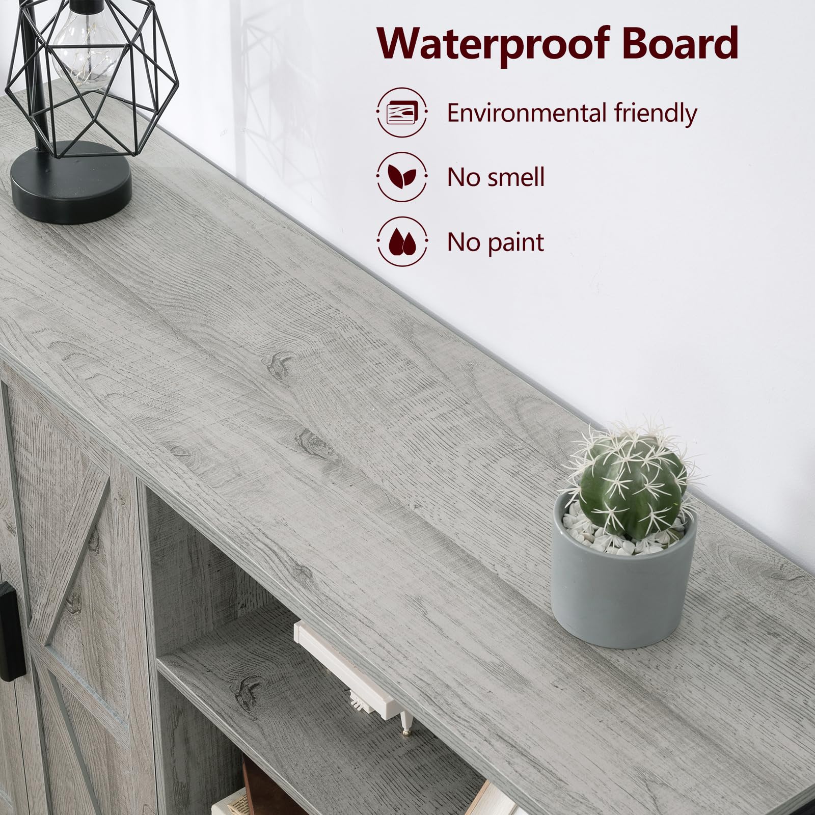WEENFON Industrial Storage Cabinet with 2 Barn Doors - Adjustable Shelves Buffet Sideboard for Dining Room, Living Room & Kitchen - Grey | Perfect for Home Organization, Farmhouse Decor & Small Space Storage Solutions