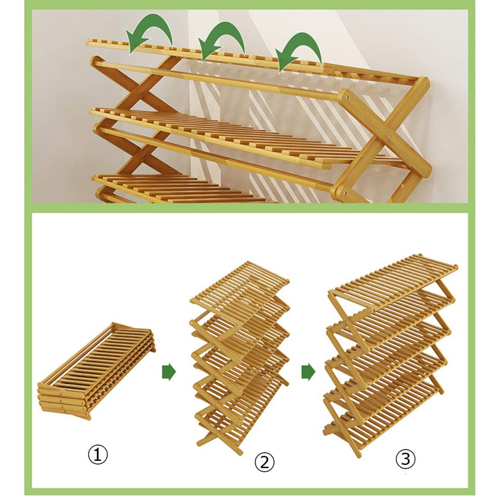5-Tier Bamboo Shoe Rack & Storage Organizer - Foldable Space-Saving Entryway Shelf for Shoes, Luggage, Towels | Perfect for Hallway, Bathroom, Living Room & Bedroom Organization